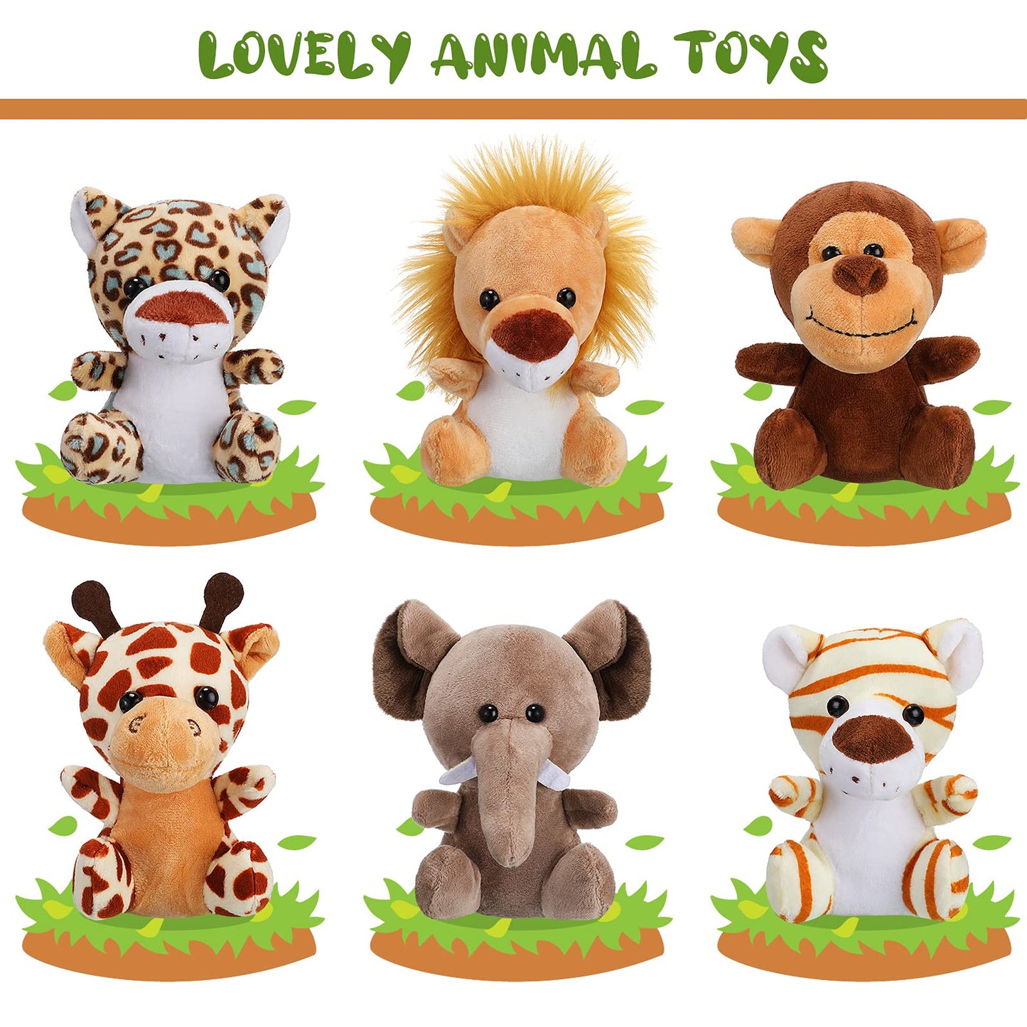 18 Pieces Small Safari Stuffed Animals 4.8 Inch Mini Jungle Animal Plush Toys Cute Zoo Stuffed Small Plush Set for Themed Parties Teacher Student Award(Delicate Style)