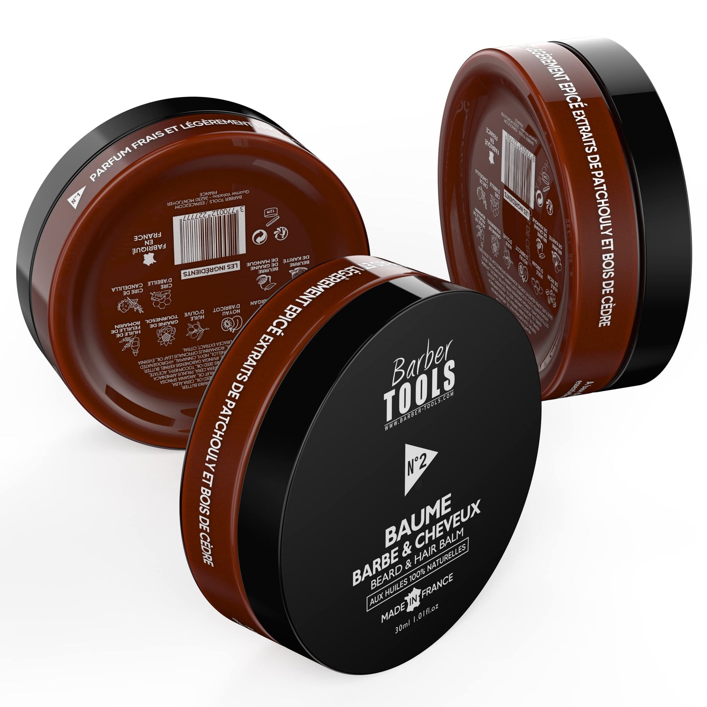 BARBER TOOLS Beard Balm Set N°1/2/3, 3x30 ml with 100% Natural Oils - Made in France - Nourishes, Hydrates, Textures