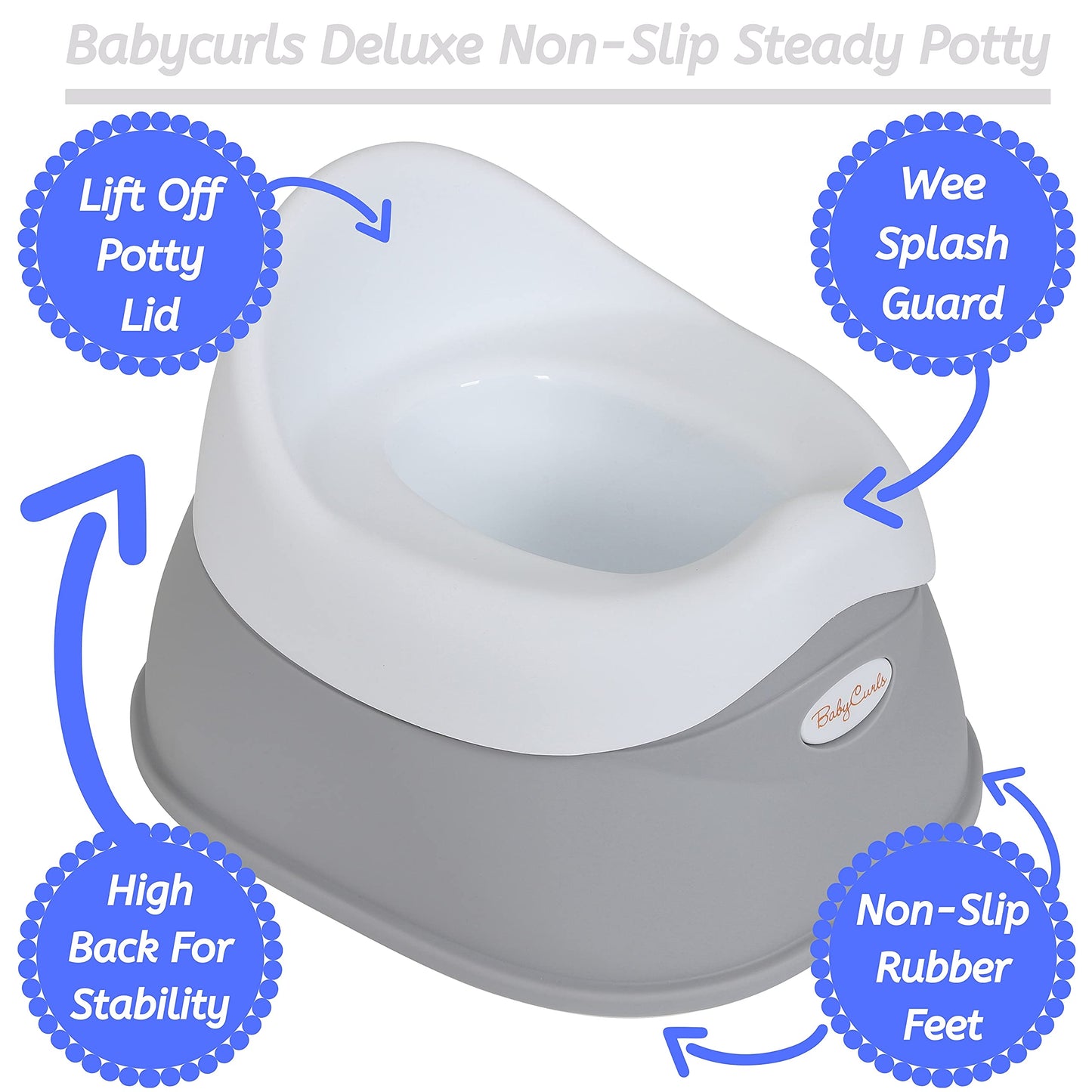 Babycurls Deluxe Steady Potty with Non Slip Grip Feet and Removable Bowl Seat - Easy to Clean Loo Training for Kids Toddlers Infants Practical Lightweight and Portable with High Back