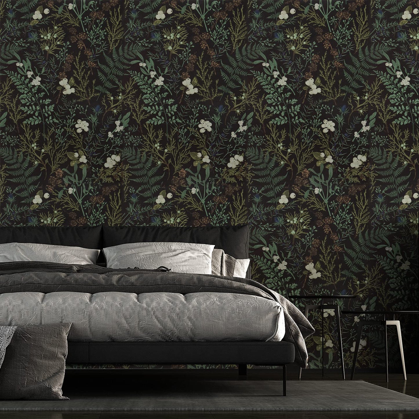 VaryPaper Botanical Wallpaper Self Adhesive Contact Paper Black Green Wall Art Deco White Flower Wall Covering for Living Room Furniture Vinyl Wrap Kitchen Cupboard Stickers Leaves Wall Paper 45cm×3m 44.5cmx300cm