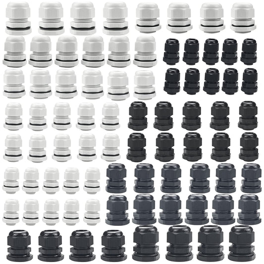 80Pcs Adjustable Cable Glands, IP68 Waterproof Adjustable 3-15mm Plastic Cable Gland Joint with Gaskets,Nylon Cable Connectors Gland Joints Locknut Stuffing GlandsPG7/9/11/13.5/16/19(Black,White)