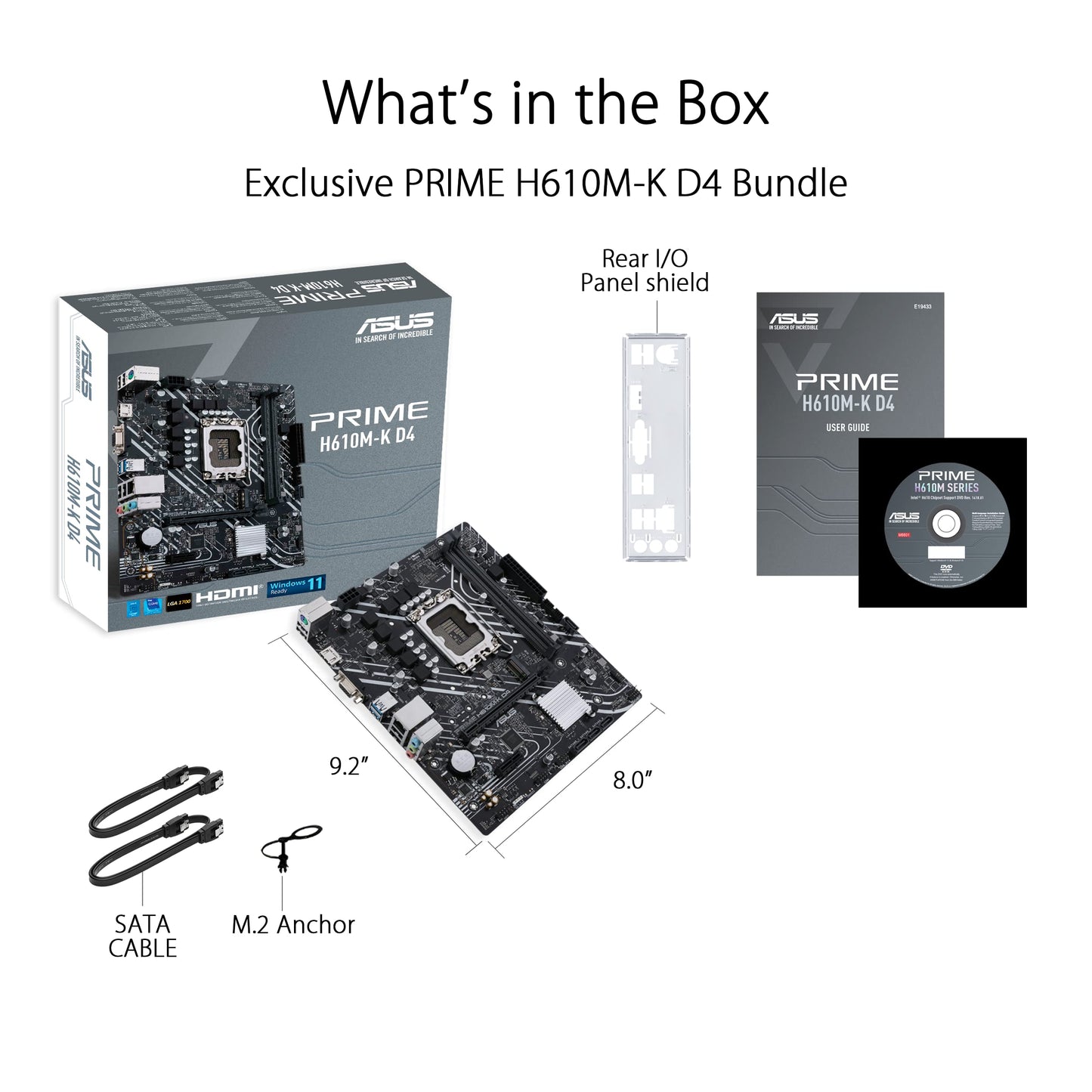 ASUS Prime H610M-K D4 Intel H610 (LGA 1700) mic-ATX motherboard with DDR4, PCIe 4.0, M.2 slot, Realtek 1 Gb Ethernet, HDMI, D-Sub,USB 3.2 Gen 1 ports, SATA 6 Gbps, COM header, RGB header