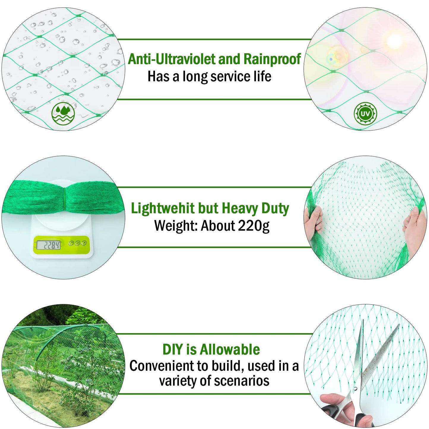 4 * 10M Green Garden Netting Grass Seed Pea Netting for Vegetables Plants Fruit Trees Strawberries Bean Lawn Pond, Reusable Plastic Garden Mesh Protection Net