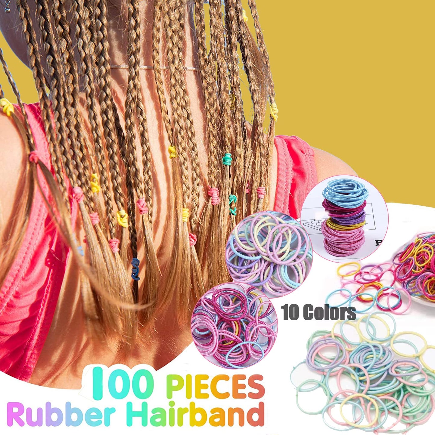 50Pcs Kids Bow Hair Bands, 2.36 Inch Kids Hair Bows Baby Hair Ties for Girls and 100pcs Small Elastic Hair Bands, Ponytail Bow Hair Bow Bobbles for Girls Toddler Kids