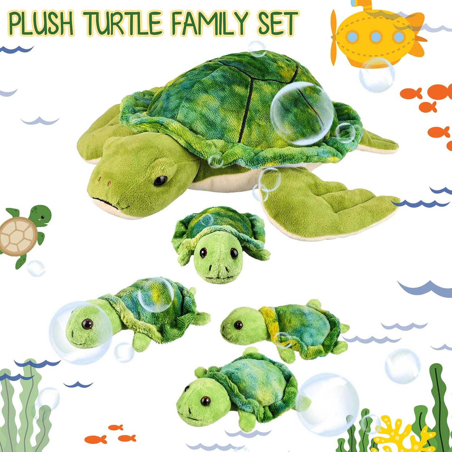 Aoriher 5 Pieces Plush Turtle Set Stuffed Turtle 12 Inch Stuffed Sea Turtle Mom with 4 Little Turtles Soft Plush Stuffed Animal Toys Tortoise Hugging for Birthday Easter, Christmas(Cute Style)