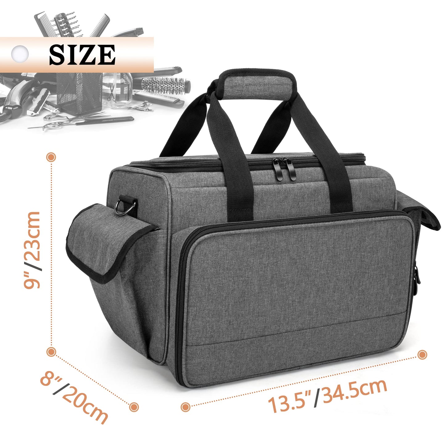 BAFASO Barber Bag with Adjustable Dividers, Travel Barber Case Holds Various Hair Cutting Tools (Bag Only), Grey