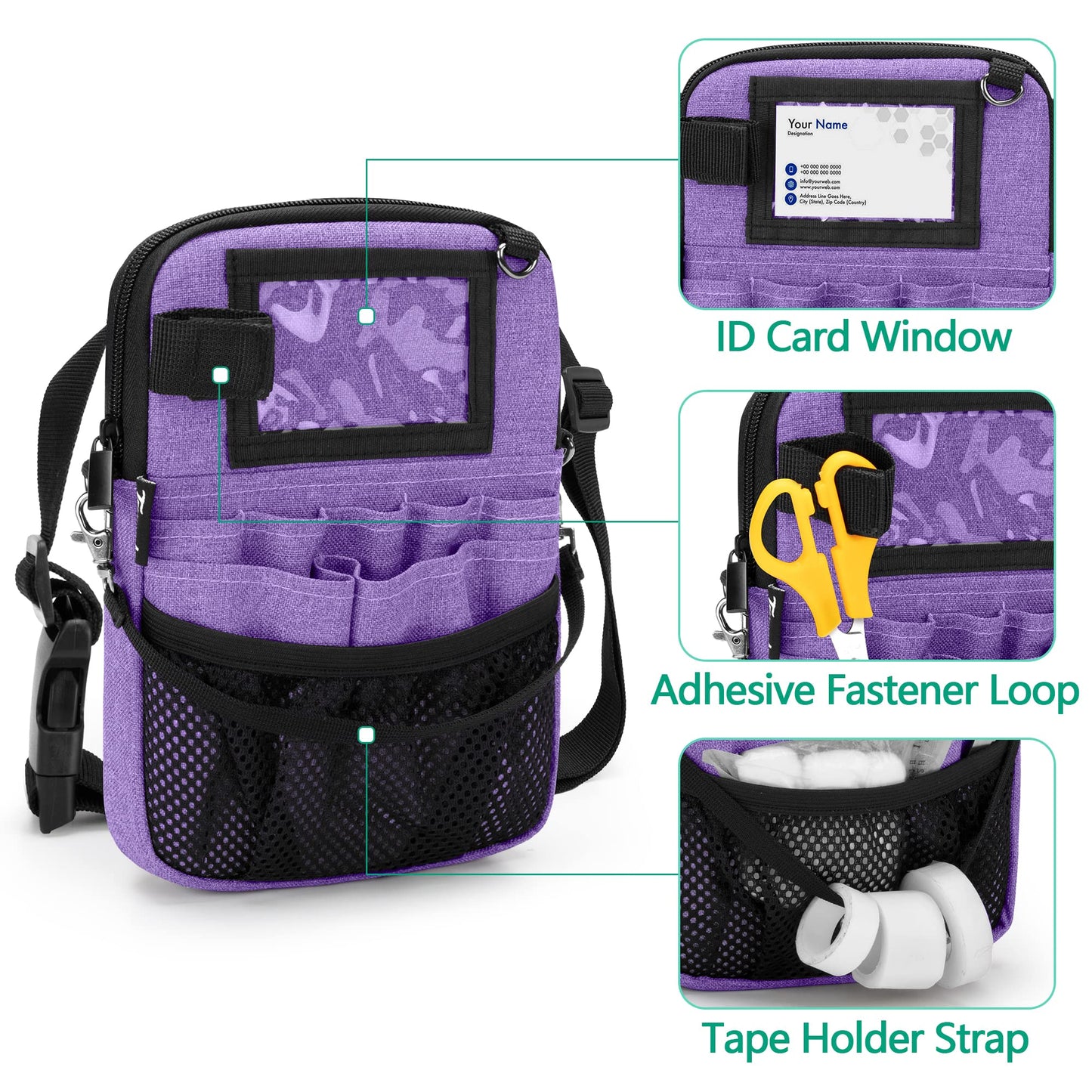 Trunab Vet Nurse Pouch with Multiple Pockets, Nurse Waist Bag Fanny Pack with Adjustable Waist Strap for Stethoscope, Scissors and Other Medical Supplies, Purple - Patented Design