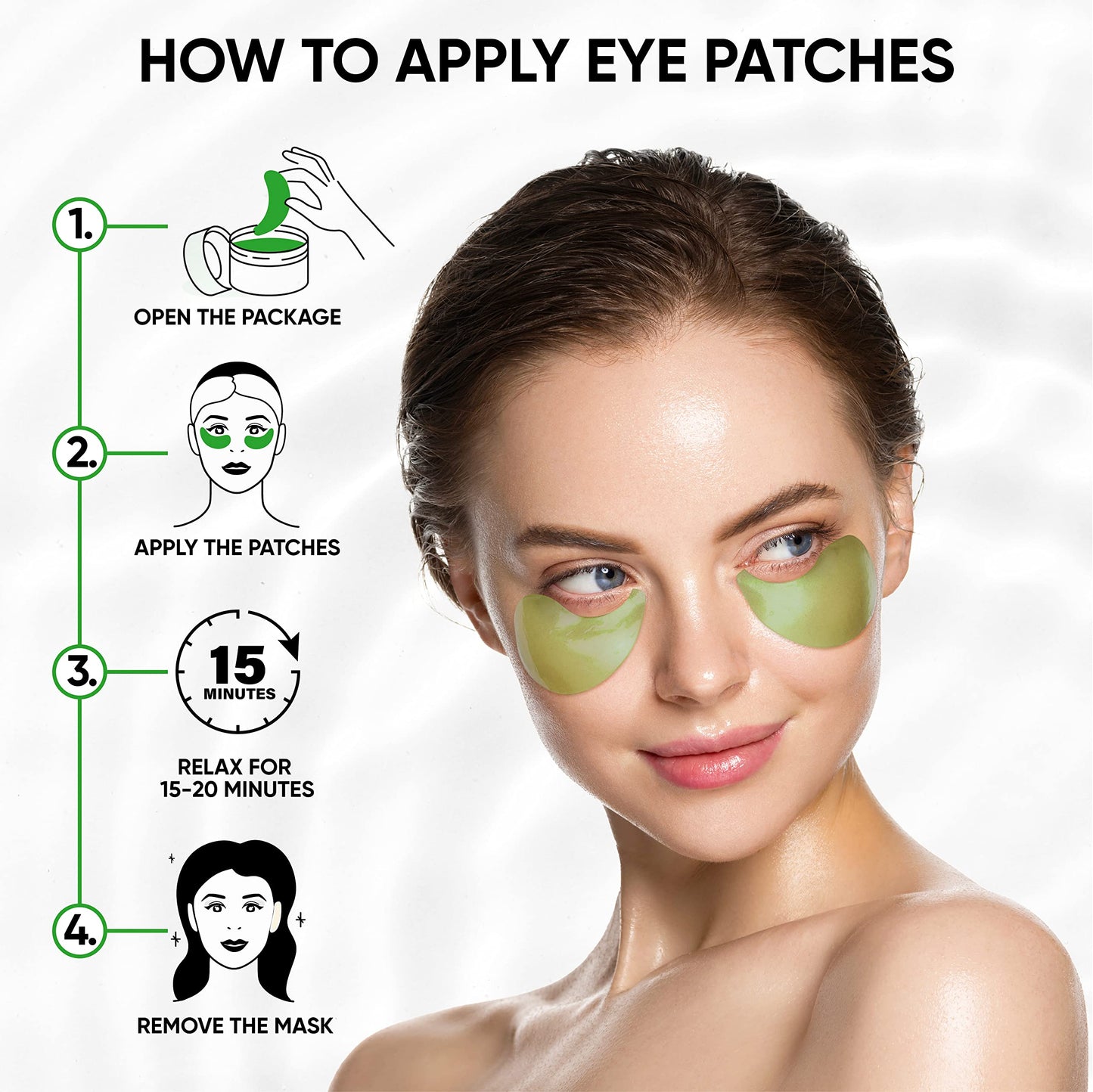 24k Gold Eye Masks for Puffy Eyes and Dark Circles - Anti-Aging, Moisturizing Effect - Under Eye Patches with Collagen, Hyaluronic Acid for Eye Bags, Fine Lines, Wrinkles (All Skin Types - Green Tea) All Skin Types - Green Tea