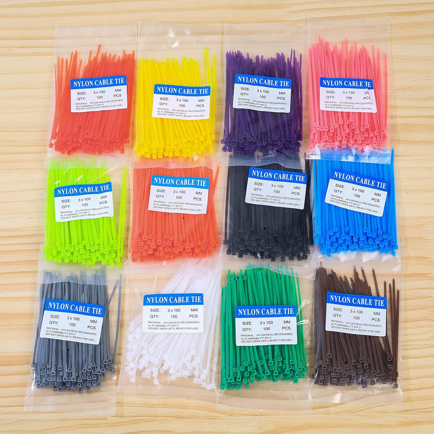 1200 Pieces Coloured Cable Ties, 3mmx100mm Zip Ties, Self-Locking Nylon Cable Zip Ties Wraps for Home, Office, Garden, Garage, Workshop (1200) 1200