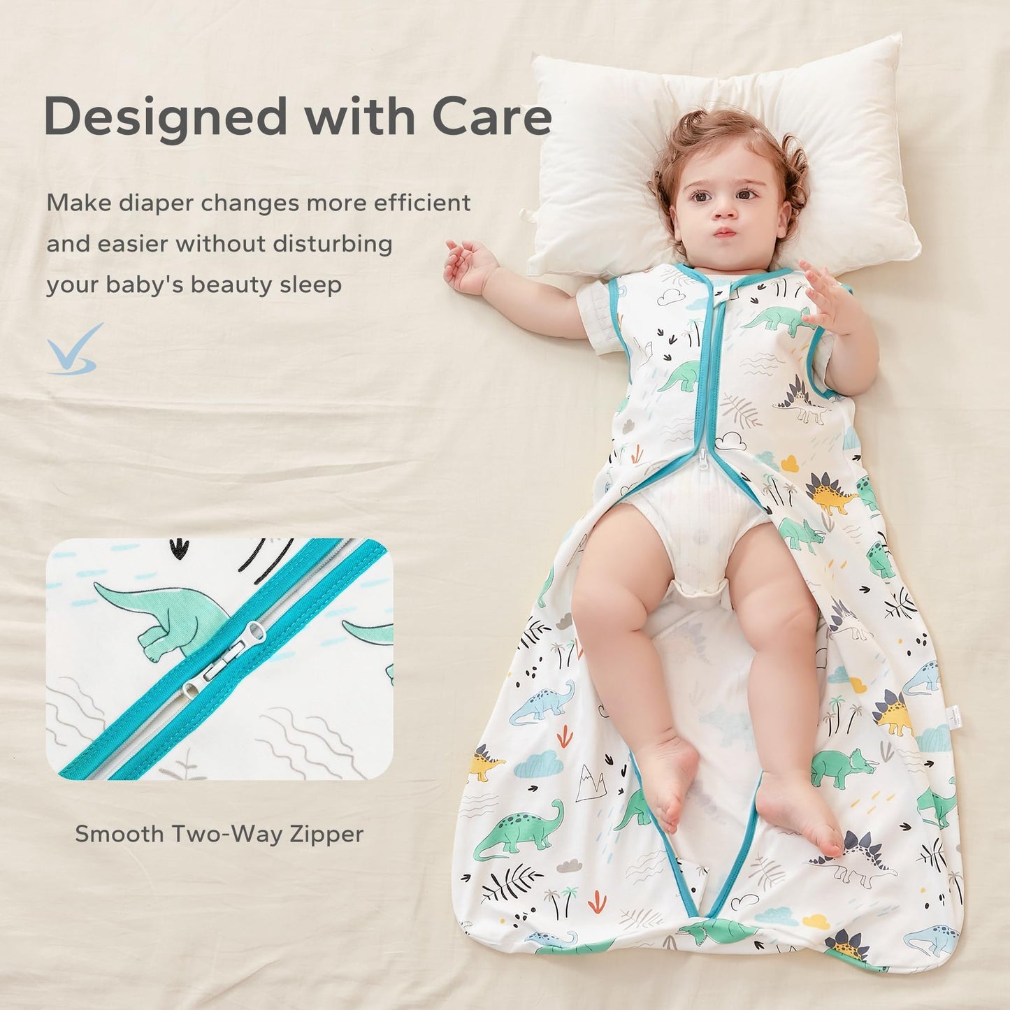 ZIGJOY 0.5 Tog Baby Sleeping Bag 100% Cotton Baby Wearable Blanket Toddler Sleep Sack Summer Sleeping Bags 12-24 Months, Jurassic