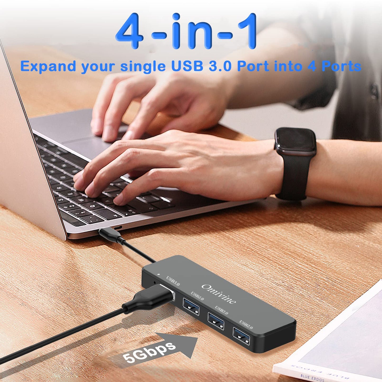 USB Hub, 4 Port Ultra-Slim USB Hub Portable Adapter High-speed Expansion Multi USB Hub Splitter Lead Adapter Cable For PC Laptop, Desktop, PS3 PS4, Xbox, Wii, MAC, NoteBook, MacBook (Black 2.0&3.0) Black 2.0&3.0