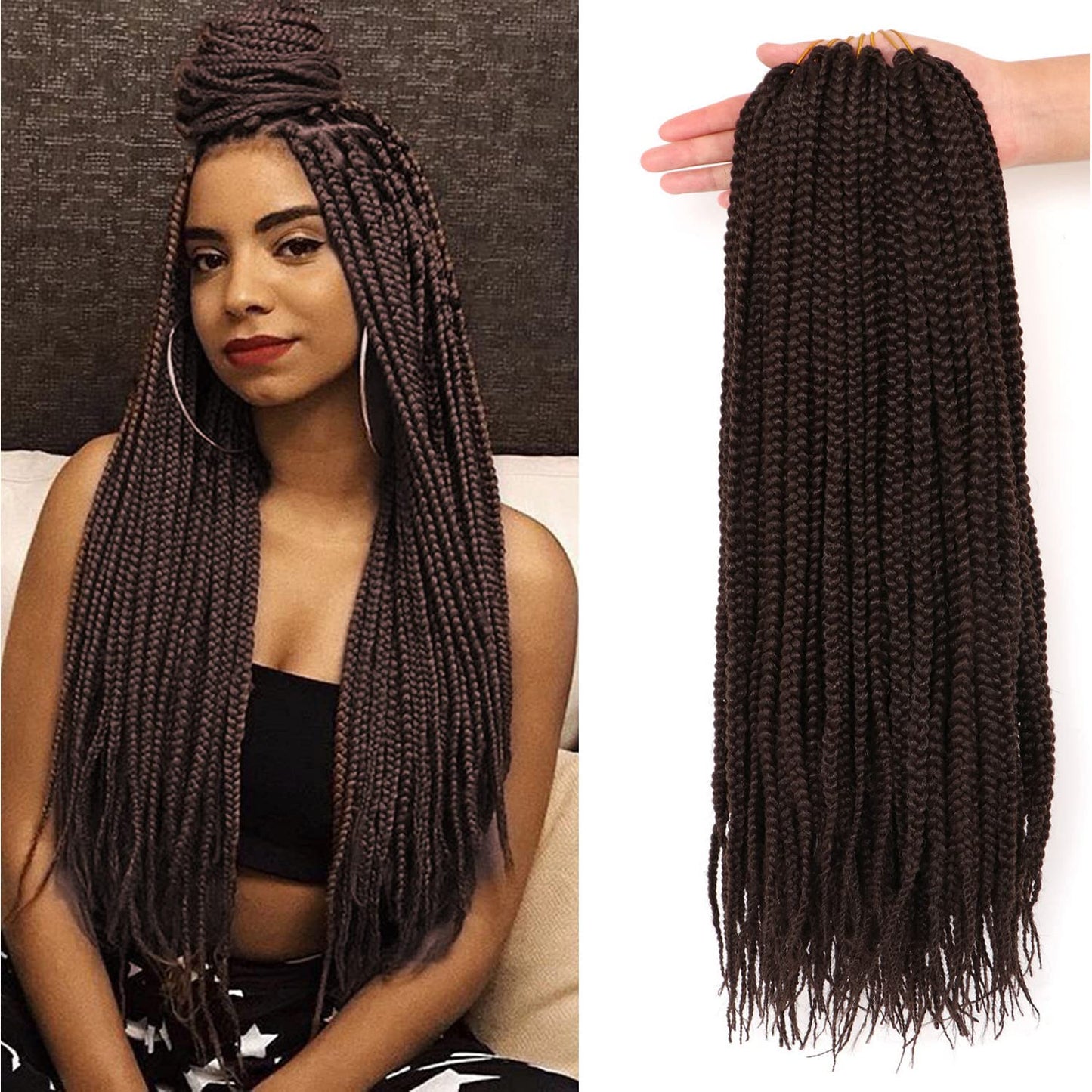 7Packs/Lot Box Braids Crochet Hair Extensions Pre looped Crochet Hair Crochet Braids Box Braid Crochet Hair Crochet Braids Hair for Black Women (18Inch(Pack of 7), #4) 18Inch(Pack of 7)