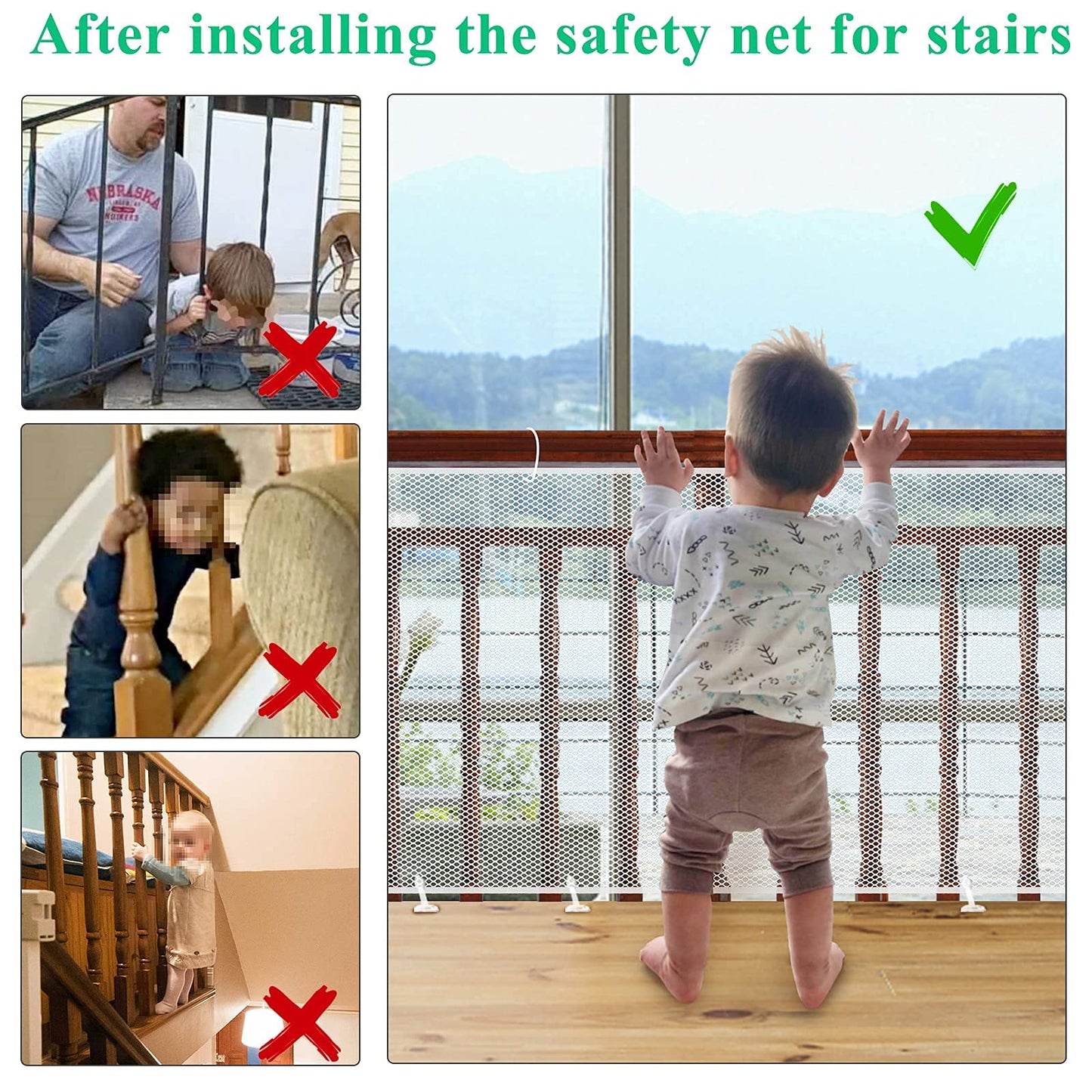 Yiomxhi, Baby Safety Net Mesh-White, 300x90cm, Tear-Resistant, High Transparency, Firmly Used on Indoor Stairs & Balconies, for Kids & Pets, Nylon, 1 Unit, Baby Age Range Blanc-300*90cm