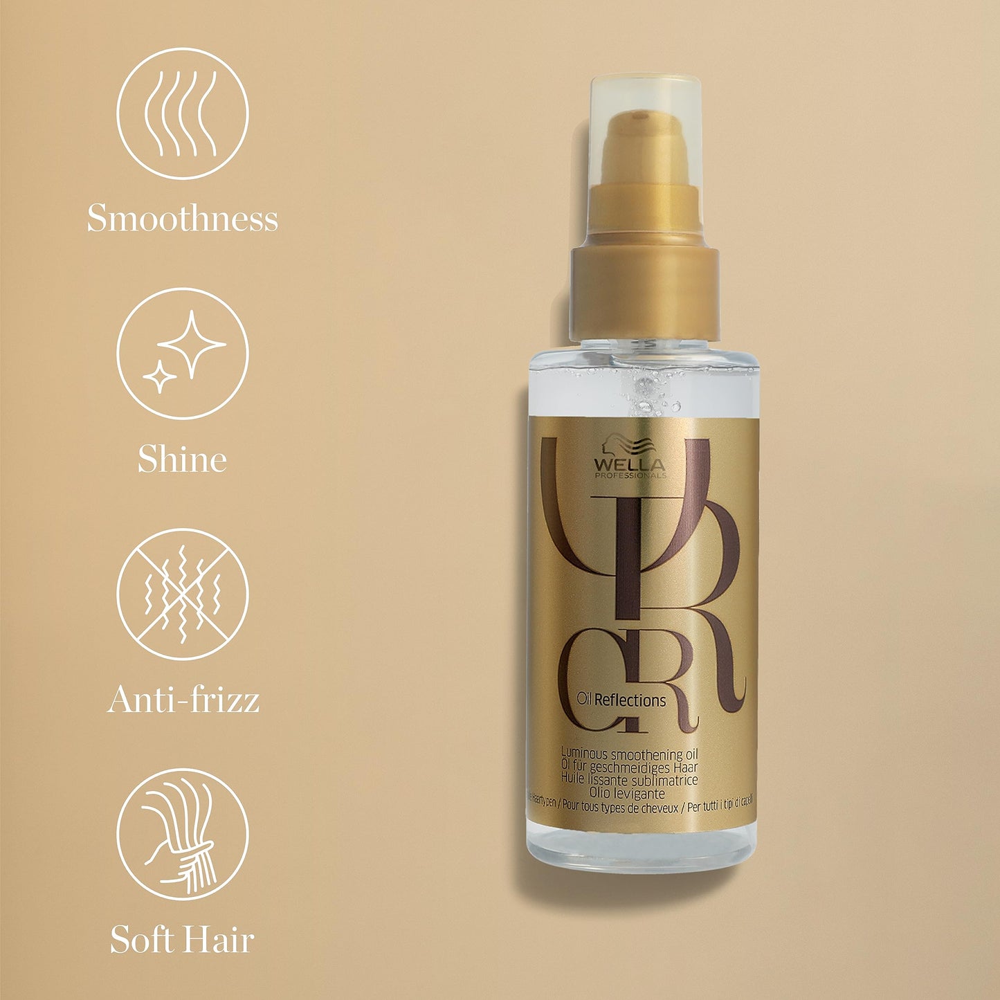 Wella Professionals Oil Reflections Luminous Smoothening Hair Oil, Radiant Shine & Silky Smoothness, Professional Hair Care With Camelia Oil & White Tea Extract, 100ml