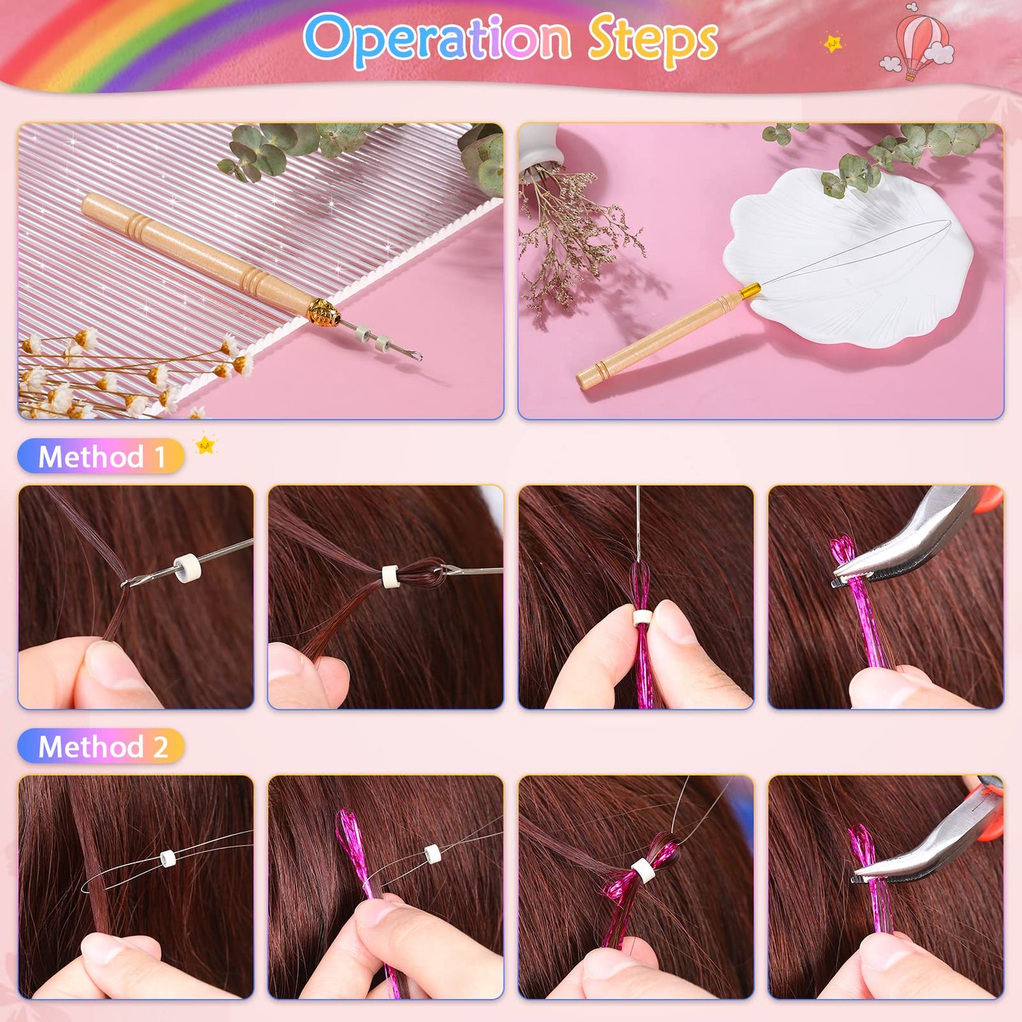 14 Colors 3000 Strands Hair Tinsel Extensions, 47 Inch Glitter Hair Extension Fairy Hair Tinsel Strands Kit, Holographic Dazzle Colour Straight Hair Extensions for Women Girls Party Cosplay