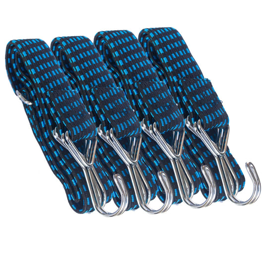 Adjustable Flat Bungee Cords With Hooks, Bungee Straps with Anti-Rust Metal Buckle for Bike Mountain Luggage Rope Latex Heavy Duty Straps Elastic (4 pack 1M Blue)