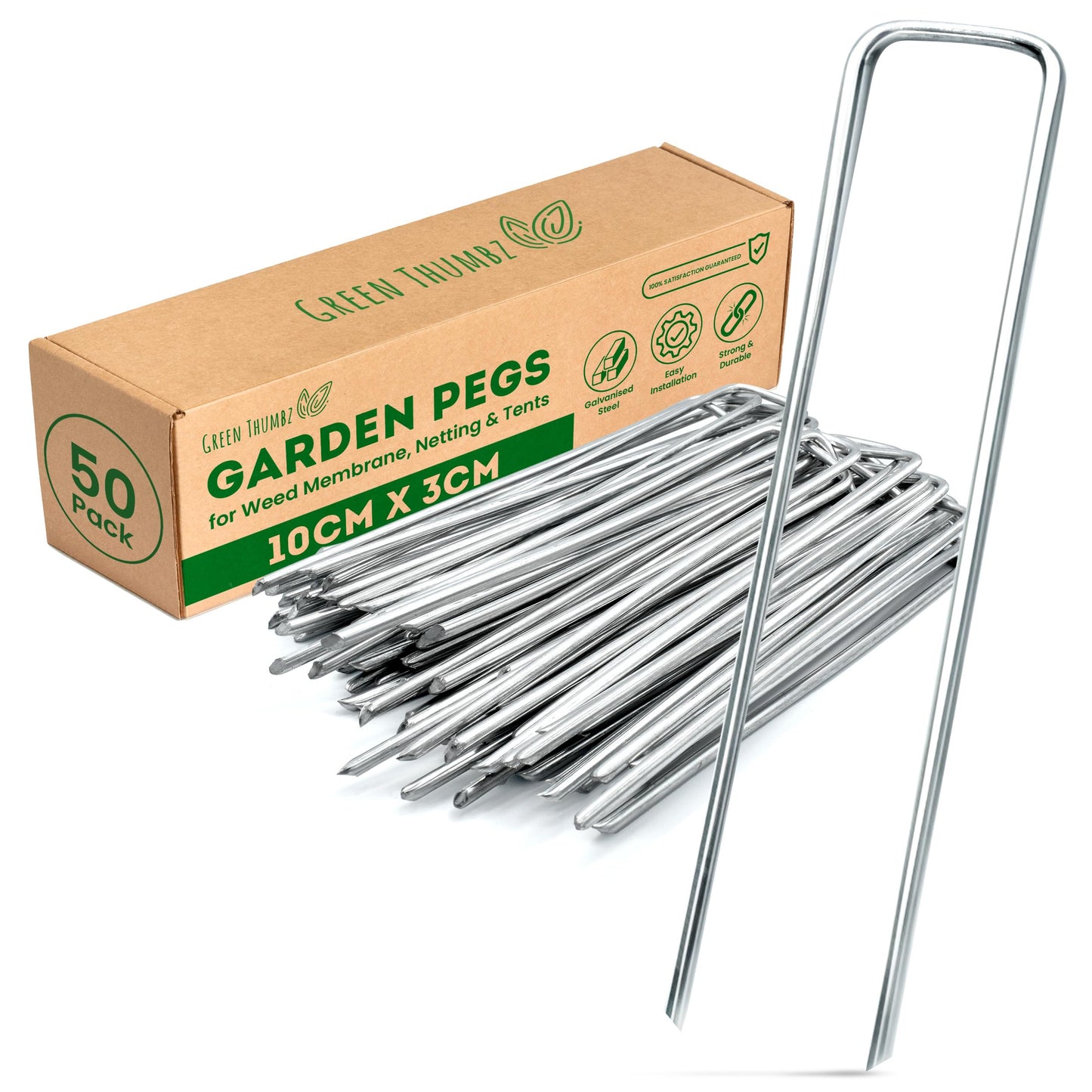 Weed Membrane Garden Pegs - 50 Pack 4 Inch Galvanized Metal Pegs for Membrane - Rustproof Garden Membrane Pegs for Garden Membrane, Netting, Artificial Grass and Tent 4 inches - 50 Pack