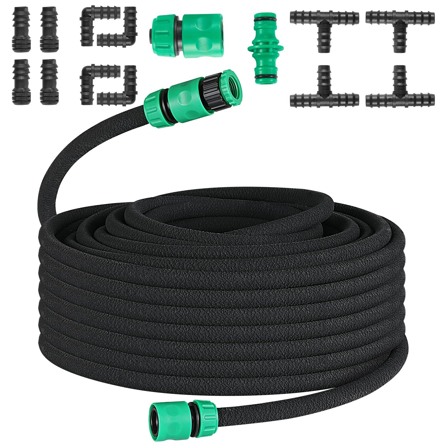 50M Drip Hose Set, Soaker Hose Set, Porous Pipe Leaky Pipe, Garden Hose for Watering, Gardens, Lawn, Patios, Black