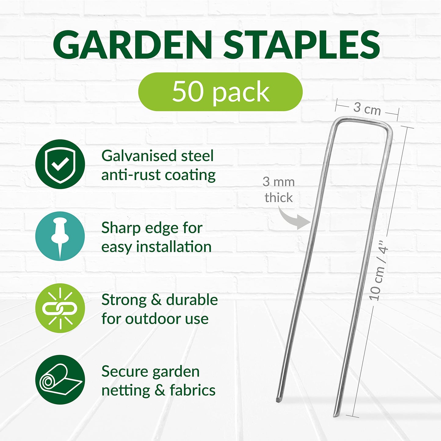 Weed Membrane Garden Pegs - 50 Pack 4 Inch Galvanized Metal Pegs for Membrane - Rustproof Garden Membrane Pegs for Garden Membrane, Netting, Artificial Grass and Tent 4 inches - 50 Pack