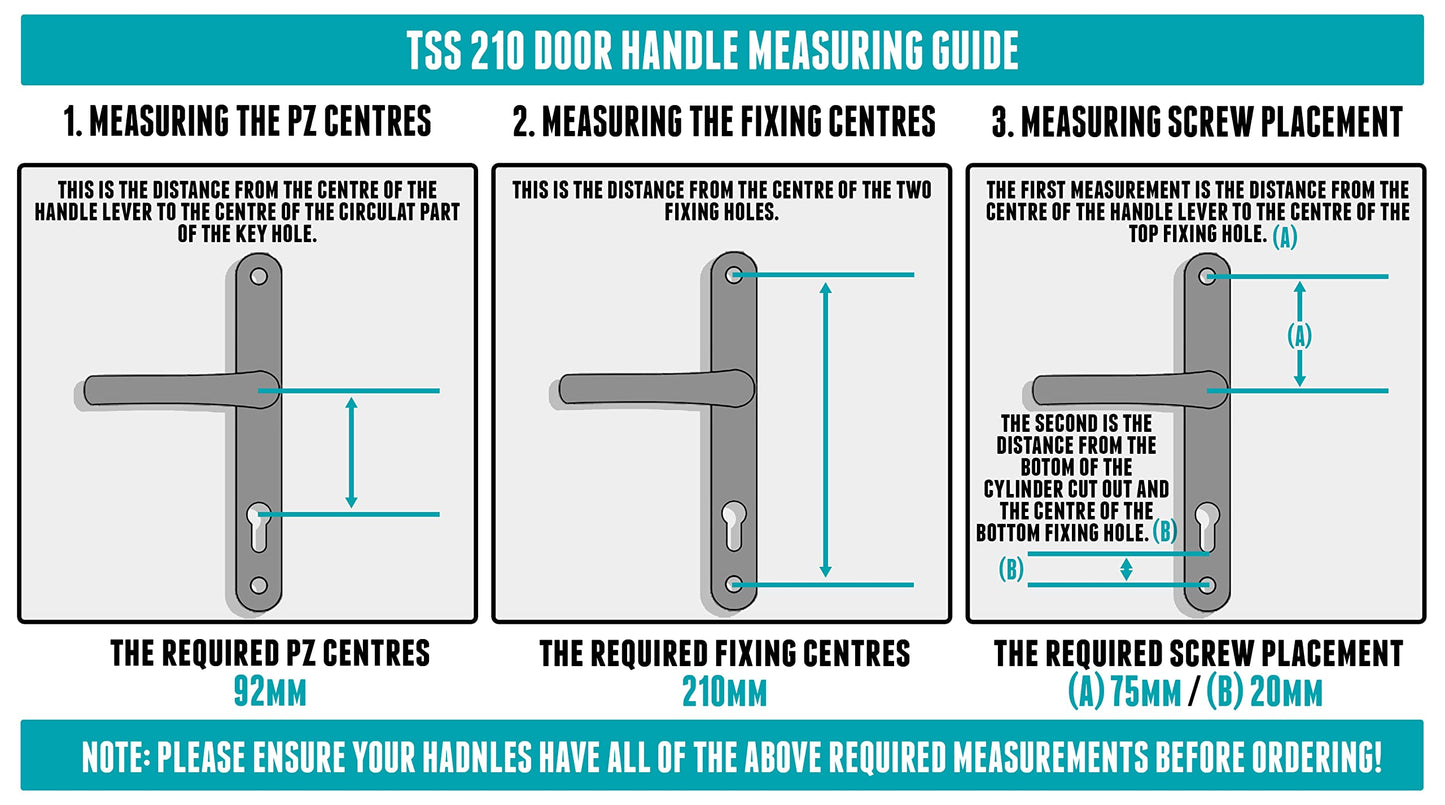 UPVC Door Handles - Silver - Lever/Lever - 92mm PZ (Centres) - 210mm Screw to Screw - Backplate 242mm X 34mm - UPVC Door Handle - External Door Handle - Silver Replacement UPVC Door Handles