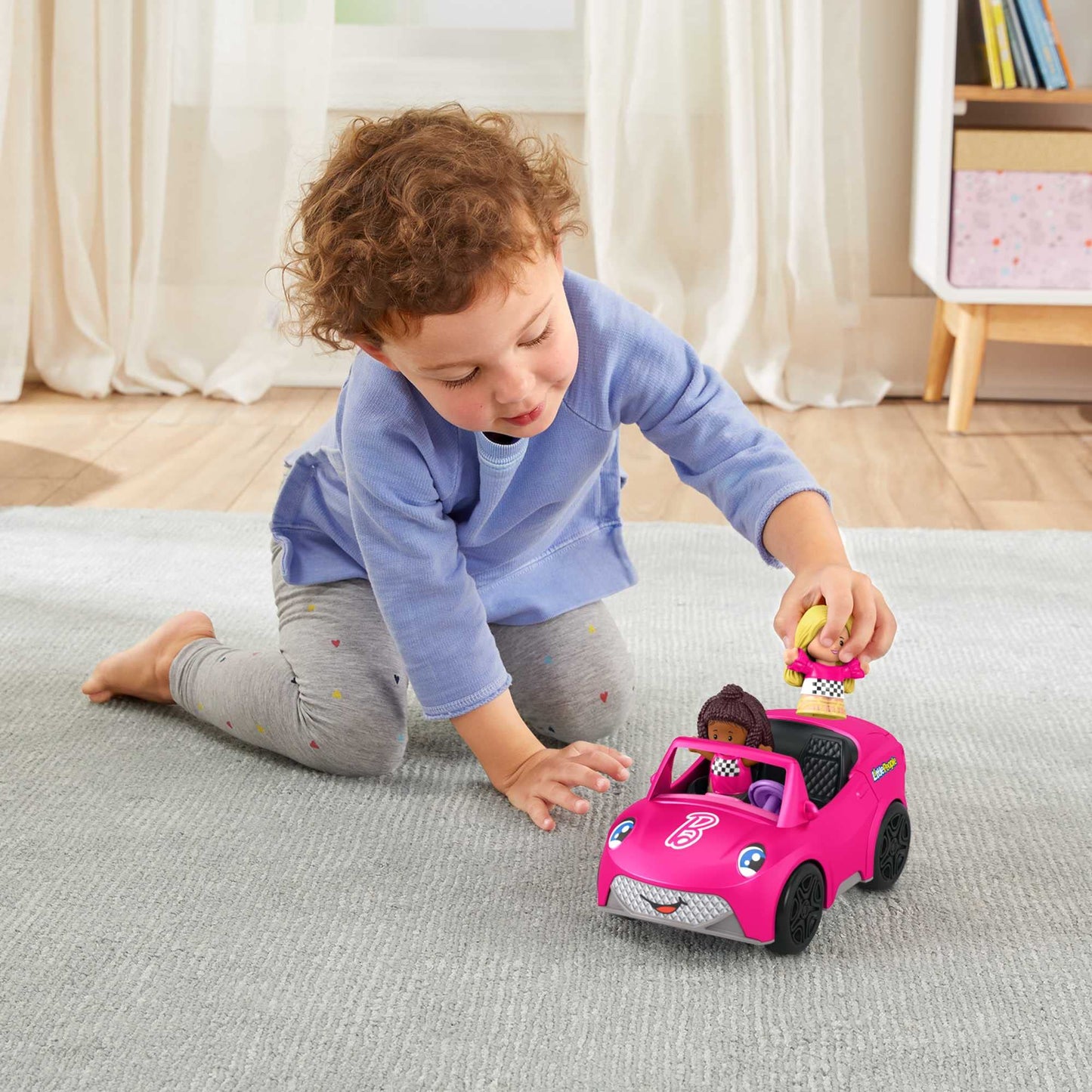 Barbie Convertible by Fisher-Price Little People, push-along vehicle with sounds and 2 figures for toddler and preschool pretend play, HJN53