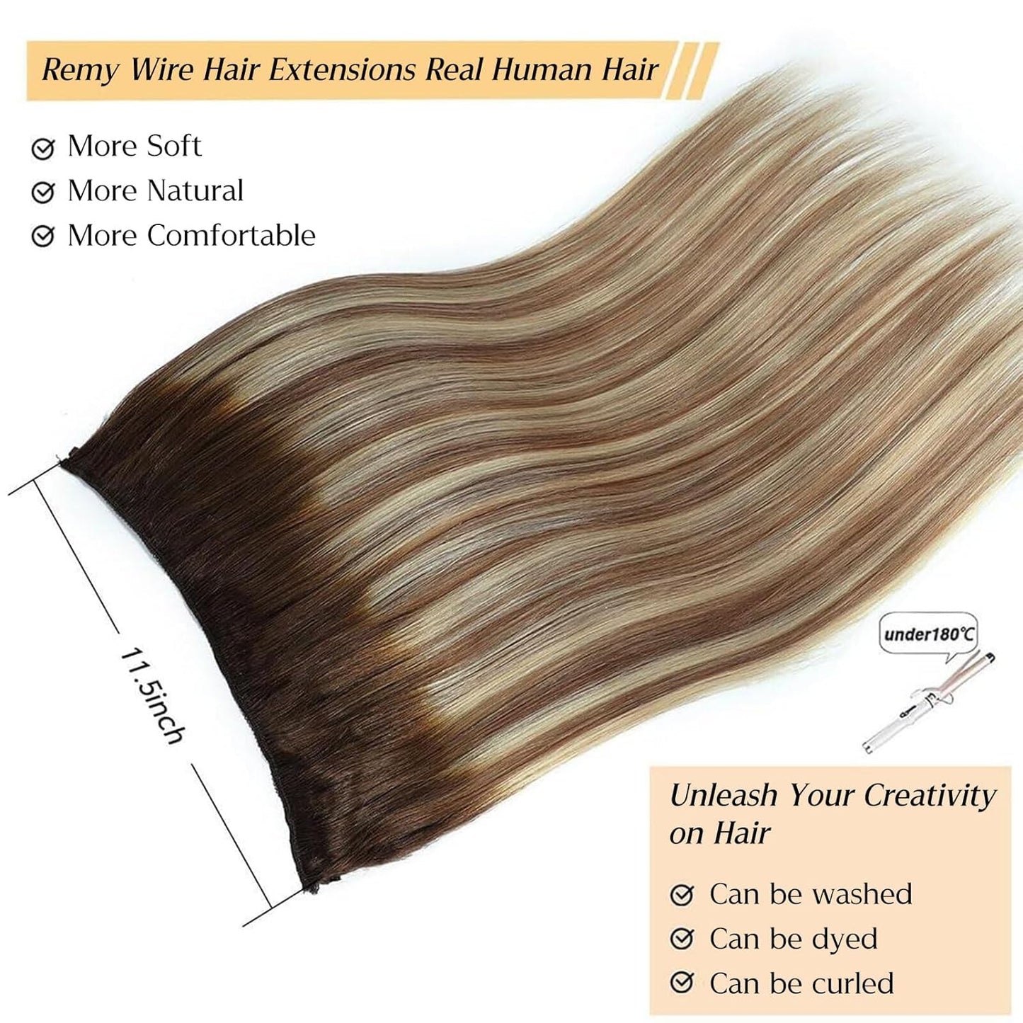 Ugrace Hair Extensions Clip in Real Human Hair Balayage Light Brown to Ash Brown and Bleach Blonde 16 inch 80g Secret Fish Line Straight Clip in Human Hair Extensions for Women Multicolour T4/P10/613