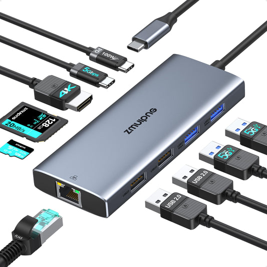 USB C Hub Multiport Adapter, USB C Dock with Ethernet HDMI, 10 IN 1 USBC Hub to 4K HDMI,Ethernet,100W PD,USB C,4 USB Ports,SD/TF, USB Type C Dongle Docking Station for MacBook,Surface,Dell,HP and More 9 IN 1