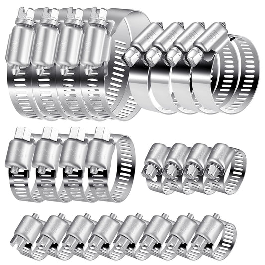 20 Pcs Hose Clips Set, Adjustable 6-51mm Range Hose Clamps 304 Stainless Steel, Hose Screws Pipe Clamps Clips Assortment for Hose Pipe Tube, 6-12/13-19/16-25/21-38/27-51mm A6-51