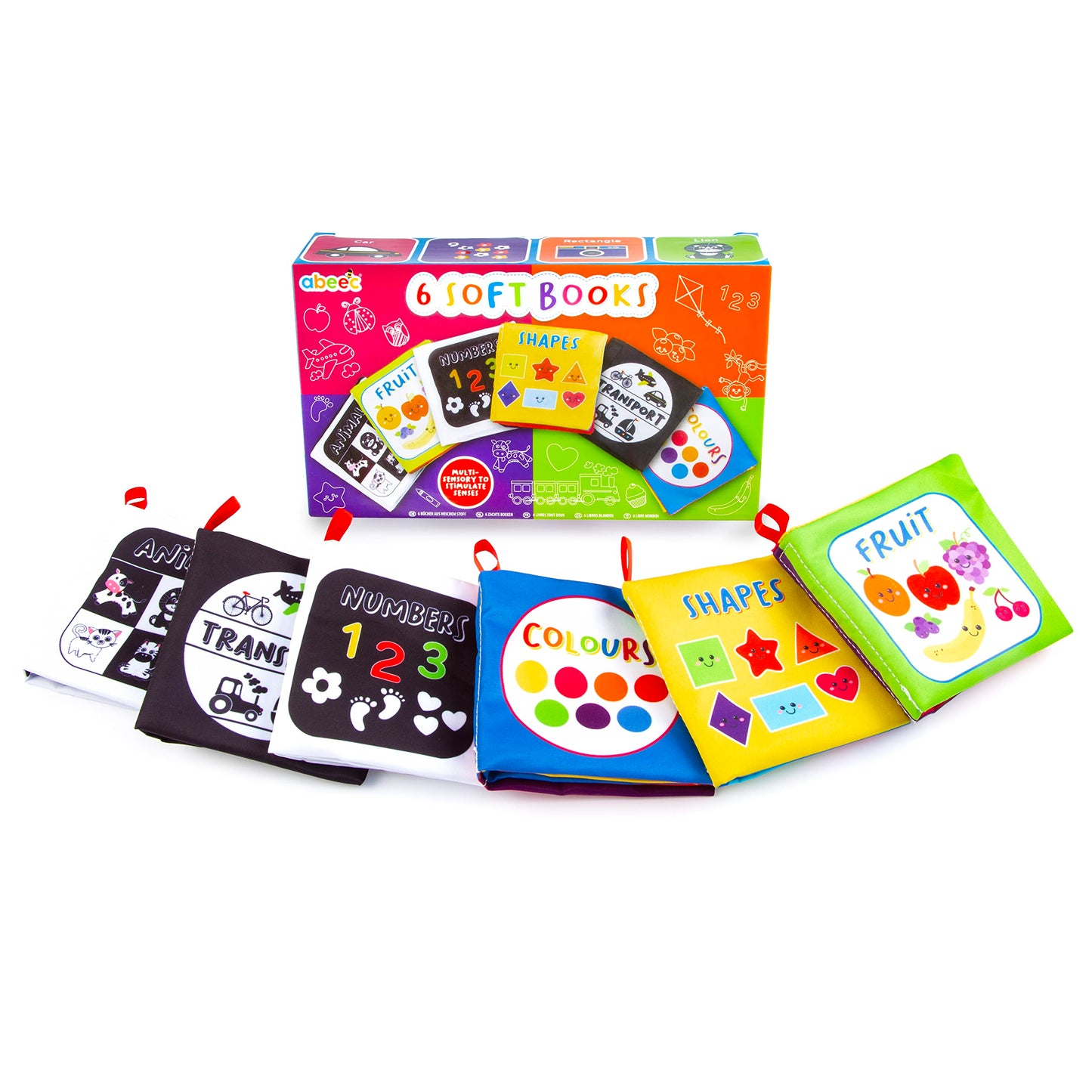 abeec Soft Books for Babies - Cloth Baby Books 0-6 Months - Sensory Book Set of 6 - Black and White & Colorful Touch and Feel Books - Newborn Gifts