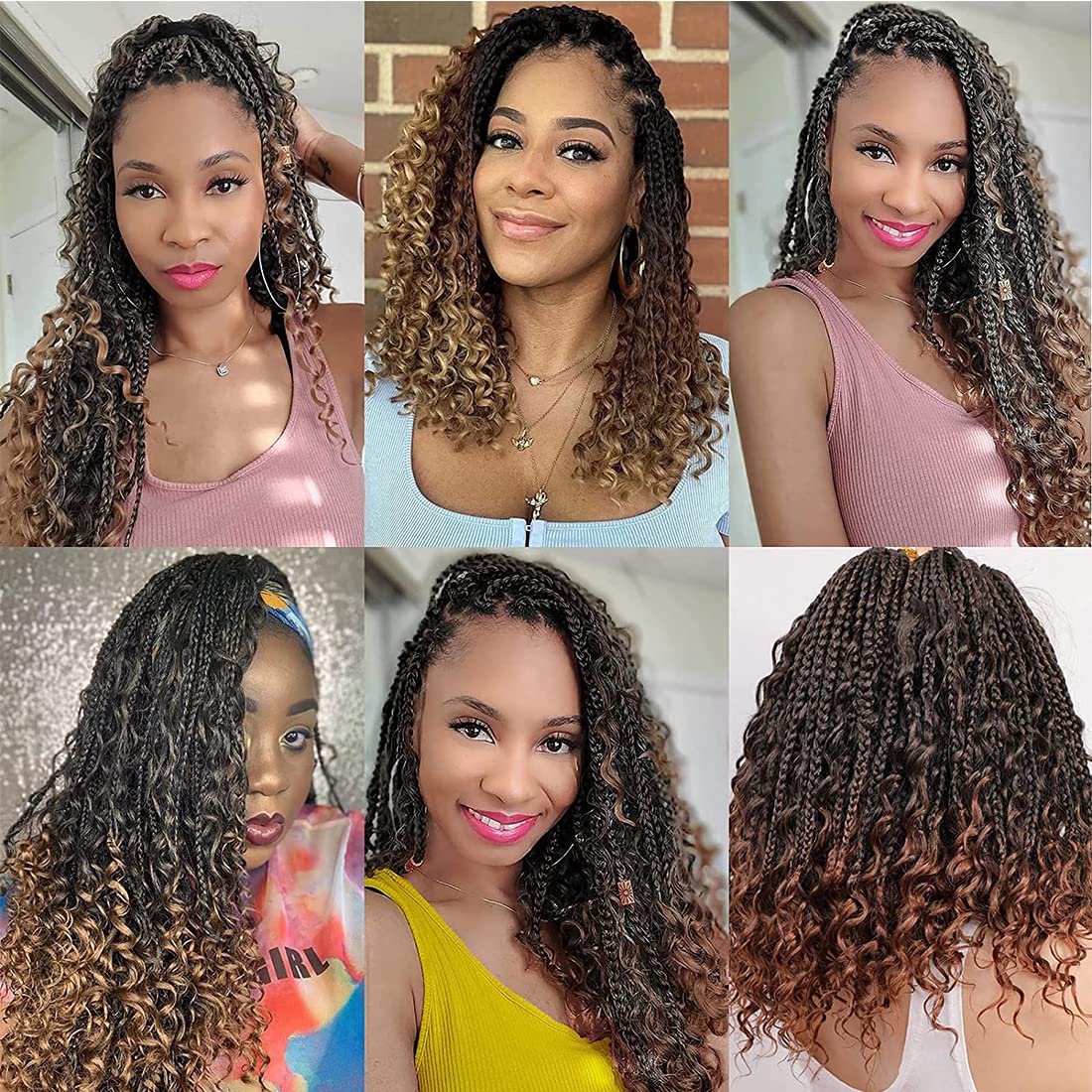 WoWCFyyds 8 Packs Crochet Braids Hair Extensions 14 inch Goddess Box Braids Crochet Hair Bohemian Hippie Braids Extensions with Curly Ends Synthetic Crochet Hair Extension for Black Women（1B/30） 1B/30 14Inch