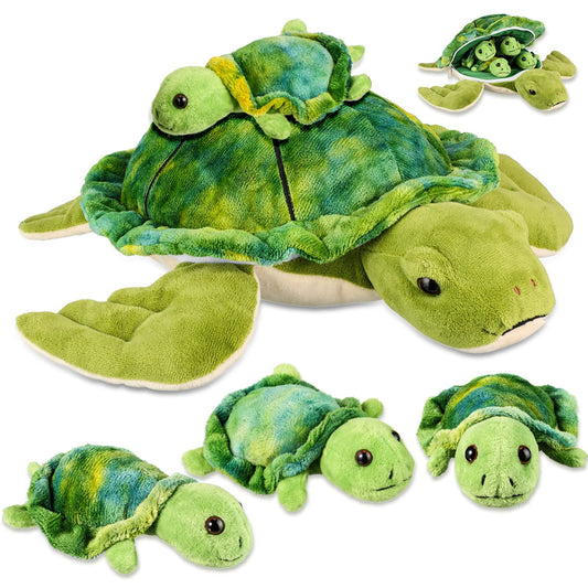 Aoriher 5 Pieces Plush Turtle Set Stuffed Turtle 12 Inch Stuffed Sea Turtle Mom with 4 Little Turtles Soft Plush Stuffed Animal Toys Tortoise Hugging for Birthday Easter, Christmas(Cute Style)