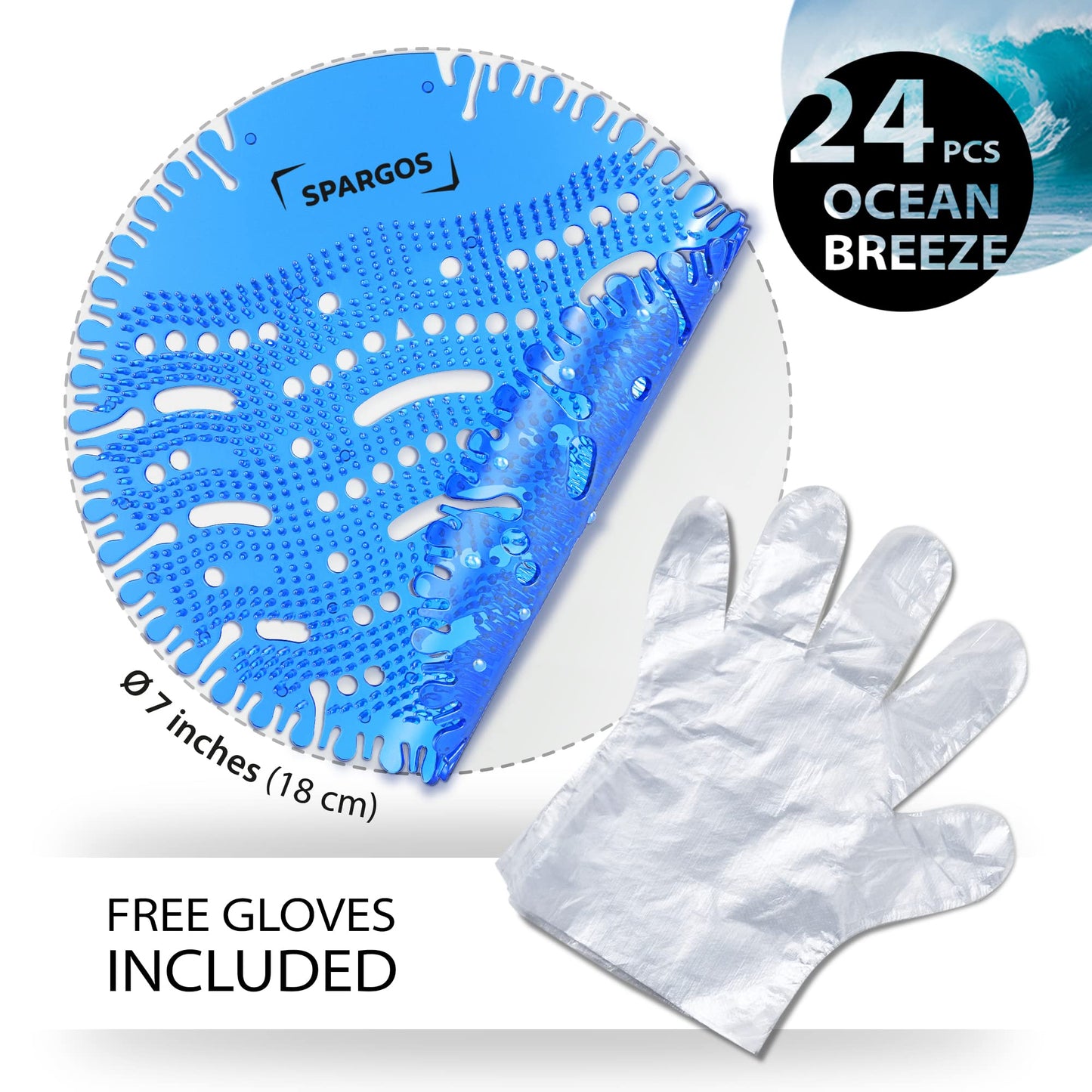 Urinal Screen Deodorizer (24 Pack) Urinal Mats Anti-Splash Toilet Smell Refresher protection for Bathroom Office Stadiums Schools with Free Gloves - 26pcs Blue Ocean Breeze