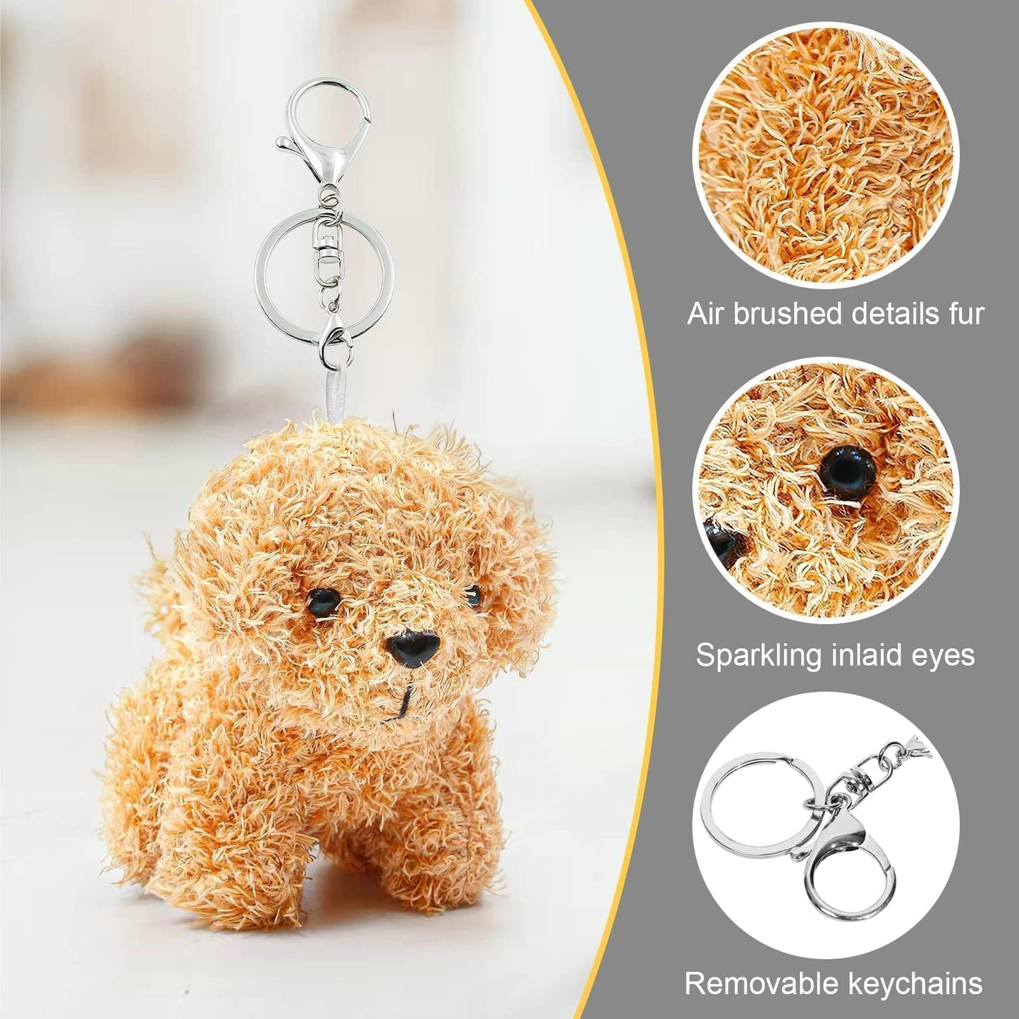 Anboor Small Stuffed Animals 4.8 Inch Cute Puppy Dog Plush Stuffed Animal Doll with Keychain for Birthday Party Favors Present Goodie Bag Fillers (Light brown) Light Brown,1pc