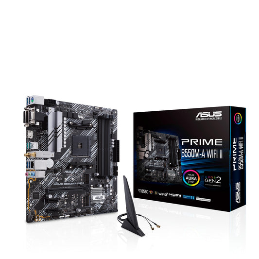 ASUS PRIME B550M-A WIFI II, AMD B550, AM4, Micro ATX, 4 DDR4, VGA, DVI, HDMI, Wi-Fi, PCIe4, 2x M.2 microATX A WiFi II