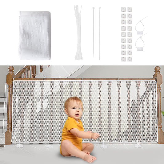 Yiomxhi, Baby Safety Net Mesh-White, 300x90cm, Tear-Resistant, High Transparency, Firmly Used on Indoor Stairs & Balconies, for Kids & Pets, Nylon, 1 Unit, Baby Age Range Blanc-300*90cm