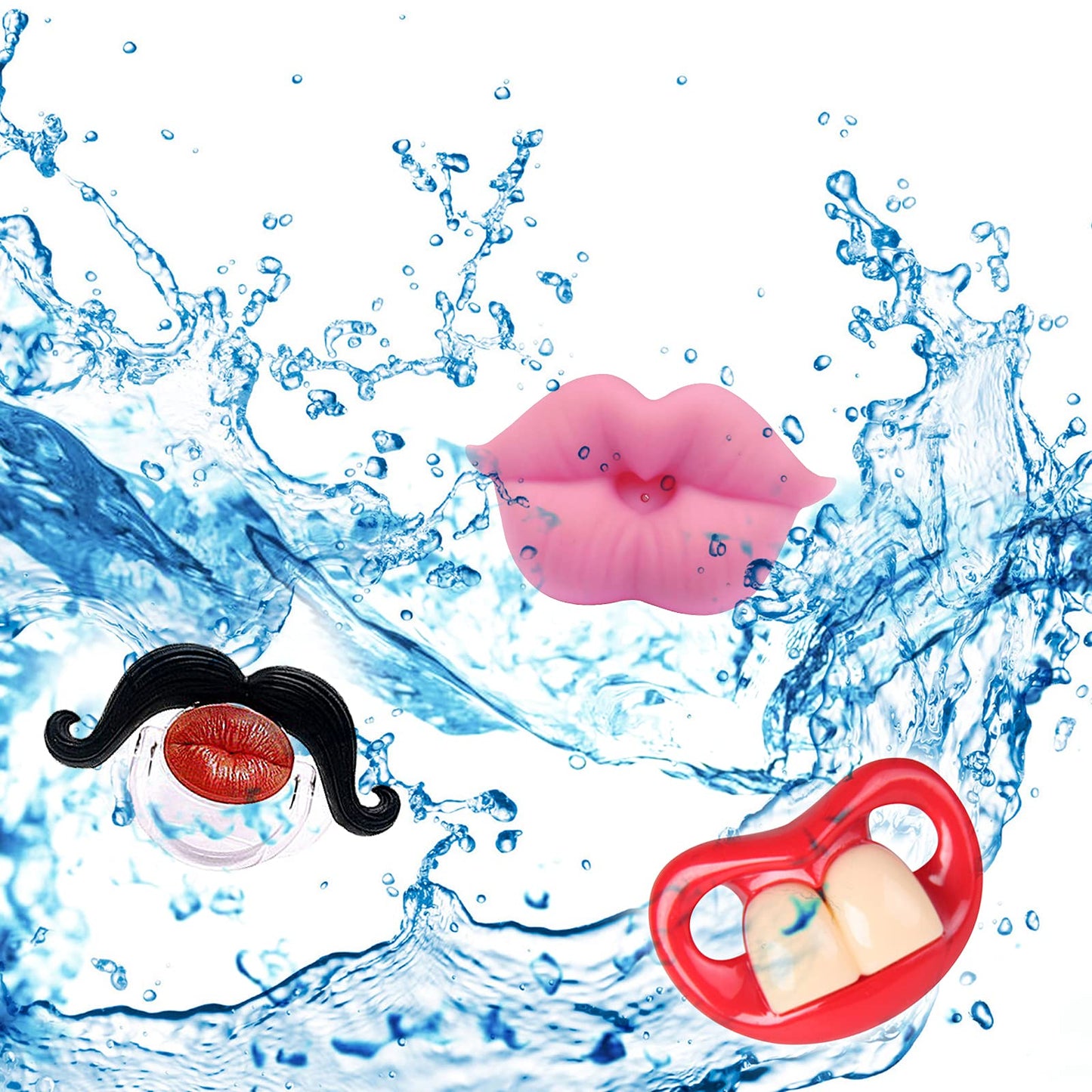 Upriver 6Pack Baby Funny Pacifier Cute Kissable Lips and Gentleman Mustache Teeth Pacifier, Soft Silicone Pacifier for Babies and Toddlers Shower, No BPA 6 pcs