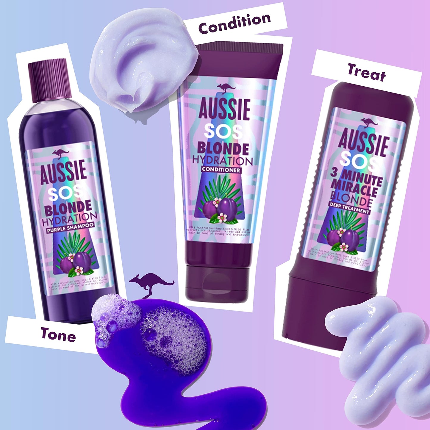 Aussie Blonde Purple Shampoo, Vegan Silver & Blonde Shampoo, Toner For Brassy Hair, XXL VALUE PACK With Australian Wild Plum & Manuka Leaf, 490 ml