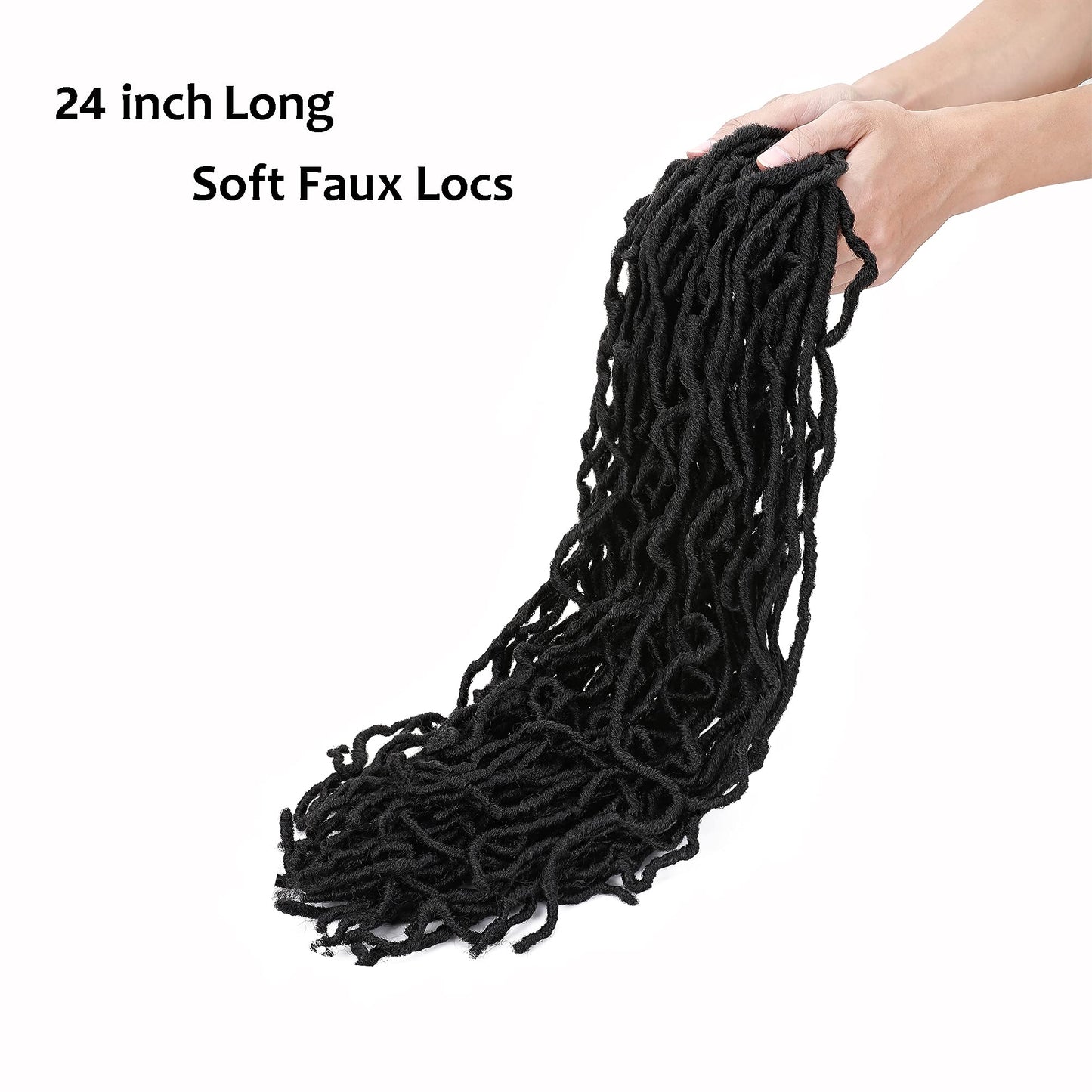 24 Inch Nu Faux Locs Crochet Hair 3 Packs 110g Pre-looped Goddess Locs Crochet Hair 21 Strands/Pack Soft Dreadlocks Synthetic Hair Extensions Natural Black 24inch-3packs