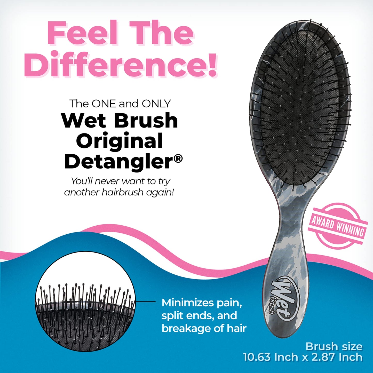 WetBrush Original Detangler Hair Brush with Ultra Soft Intelliflex Bristles to Gently Separate Knots With Ease, Does Not Rip Hair, For All Hair Types, Metallic Marble Collection, Onyx