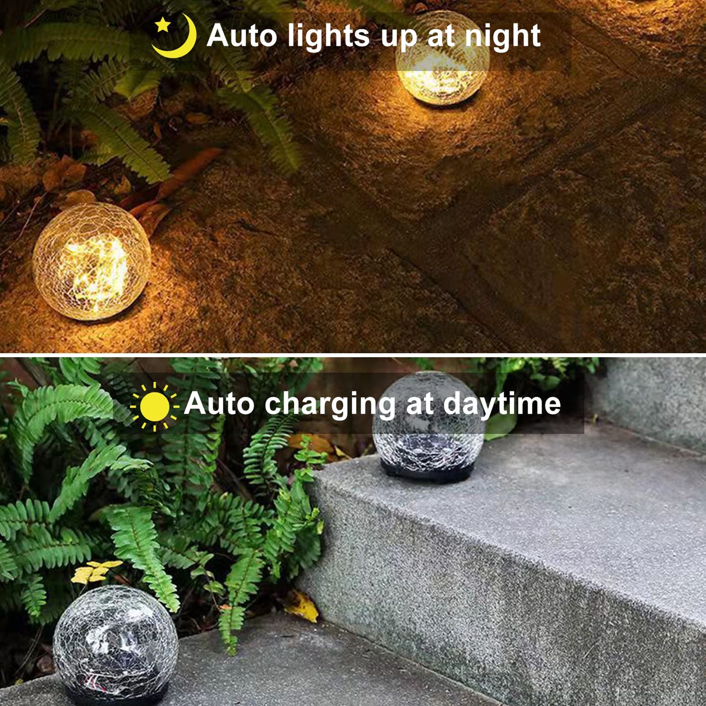 Tremdwoto Garden Solar Lights, Cracked Glass Round Ball Light Outdoor Decor, Waterproof Decorative Warm White LED Globe Light for Landscape Walkway Backyard Patio Yard Lawn Pathway Garden Decoration Ground Light