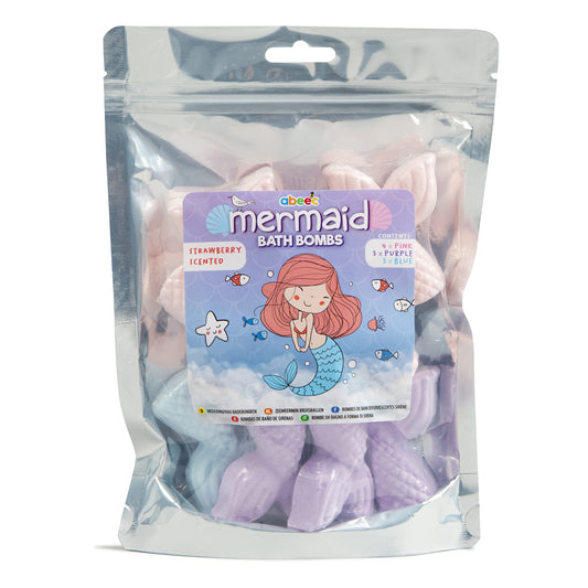 abeec Mermaid Bath Bombs for Kids – 10-Pack of Strawberry-Scented Bath Fizzers – Fun Bath Bomb Gift Set with Pink, Blue & Purple Mermaid Shapes – Bubble Bath Gift for Girls & Boys 10 Mermaid Bath Bombs