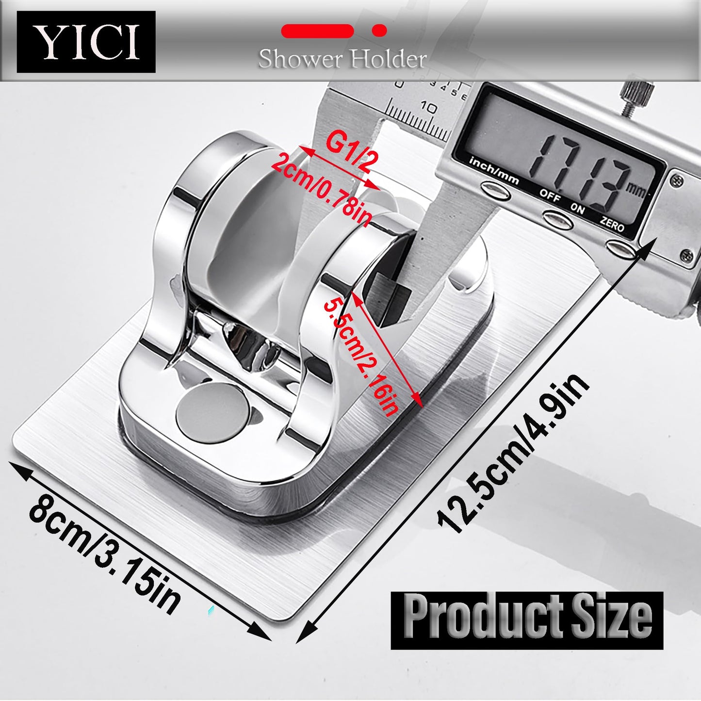 YICI Handheld Shower Bracket Shower Head Holder No Drilling 12cm Strong Adhesive Hand Shower Holder Angle Adjustable (2-Pack Silver) 2-pack Silver