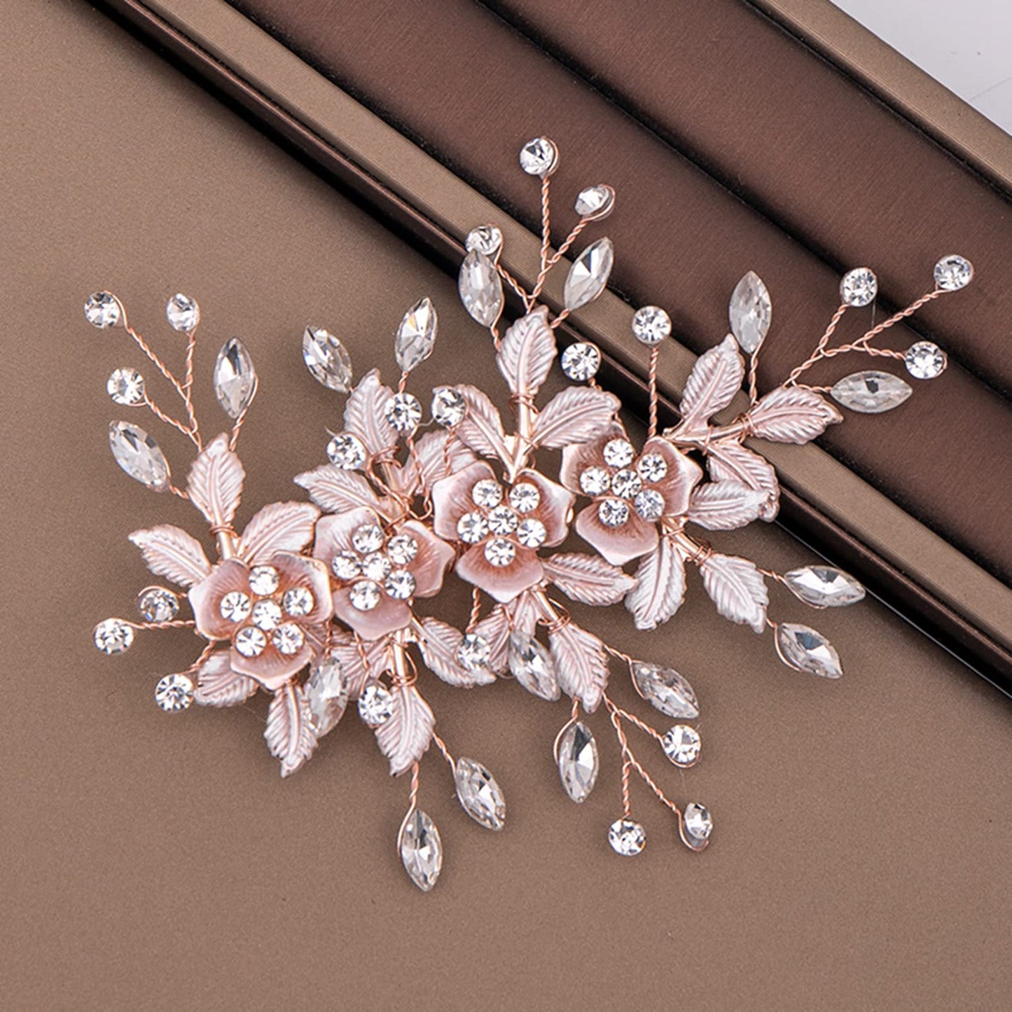 Wedding Hair Clip Hair Accessories for Women Handmade Flower Rhinestone Headpiece Hair Pins for Bridal Bridesmaid Girls (Rose Gold) Rose Gold