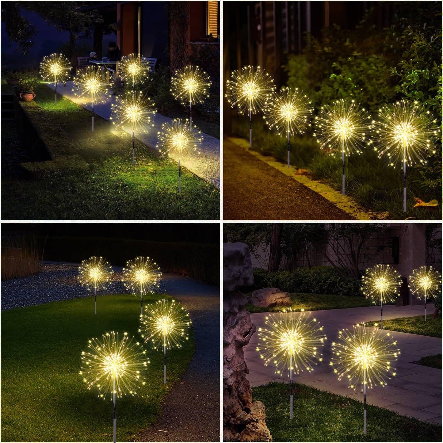 yowin Garden Lights Solar Powered 4x120 LED Firework Solar Lights Outdoor Garden with Remote, 8 Modes Starburst Solar Stake Lights Waterproof Dandelion Lights for Pathway Patio Balcony Decorations Warm White