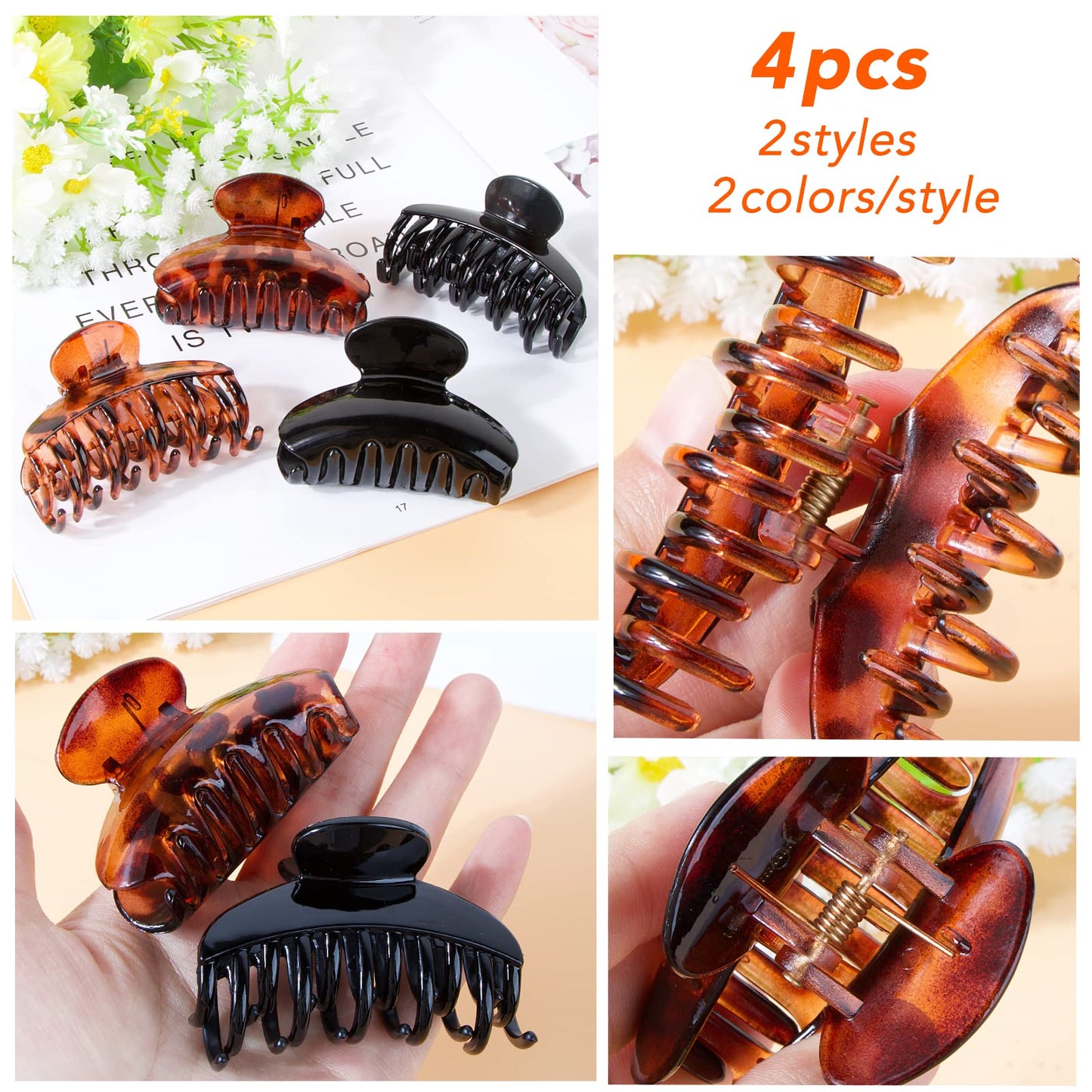 4PCS Medium Hair Claw Clips, Leopard Hair Clips Jaw Claw Clamp Plastic Nonslip Barrettes for Thin and Thick Hair for Girls and Women