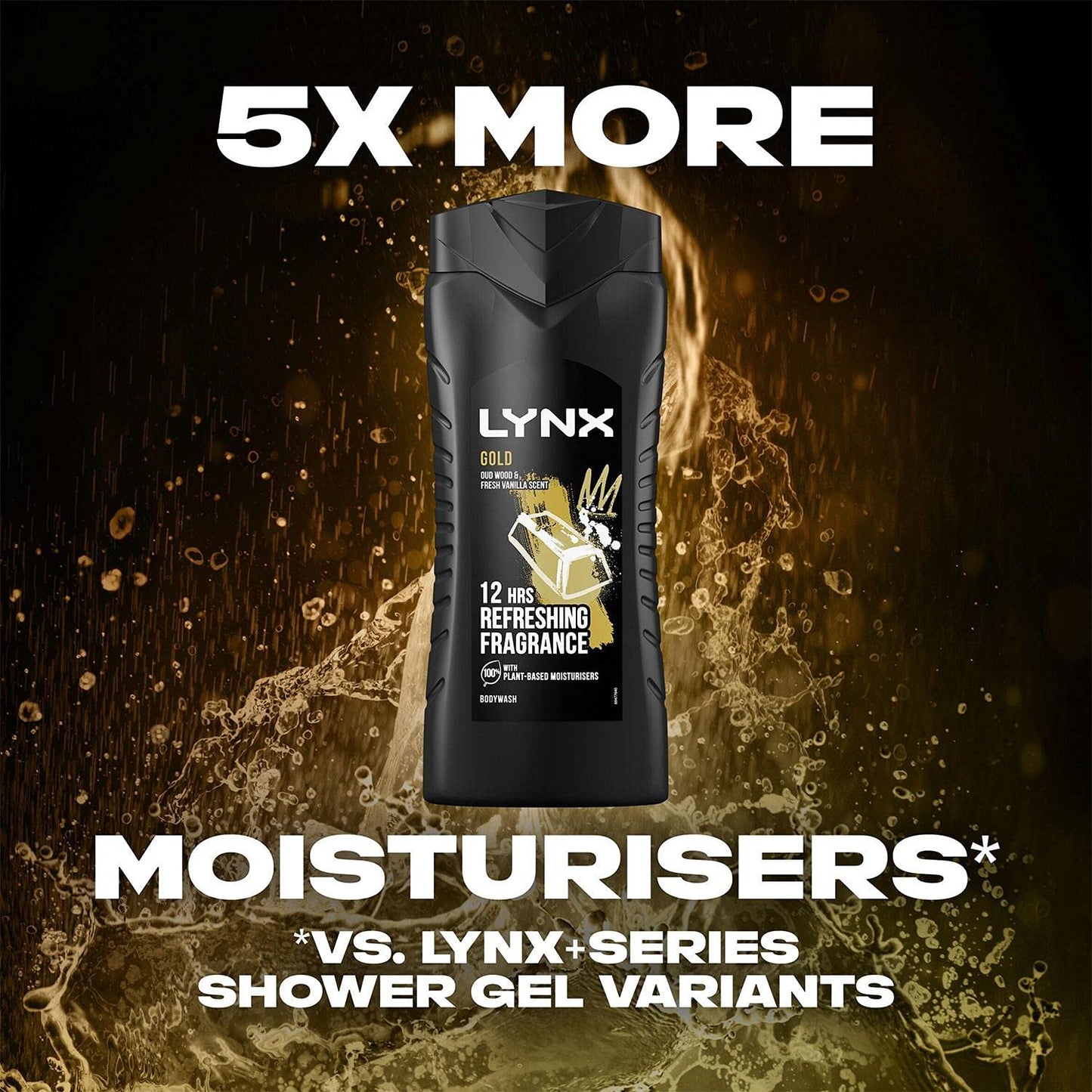 3 Pack of Lynx 12 Hour Refreshing Fragrance Gold Oud Wood and Vanilla Body wash with Plant-based Moisturisers & Dual Action Power, Keep Smelling Irresistible! 225 ml (Pack of 3)