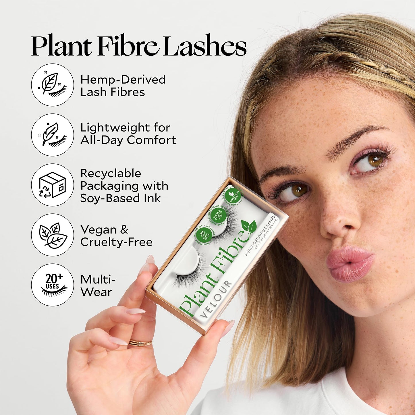 Velour Plant Fibre Lashes - A New Leaf - Hemp-Derived False Eyelashes - Lightweight, Reusable, Handmade - Wear up to 25 Times - Natural Fake Lashes - 100% Vegan, Soft and Comfortable, All Eye Shapes Second Nature