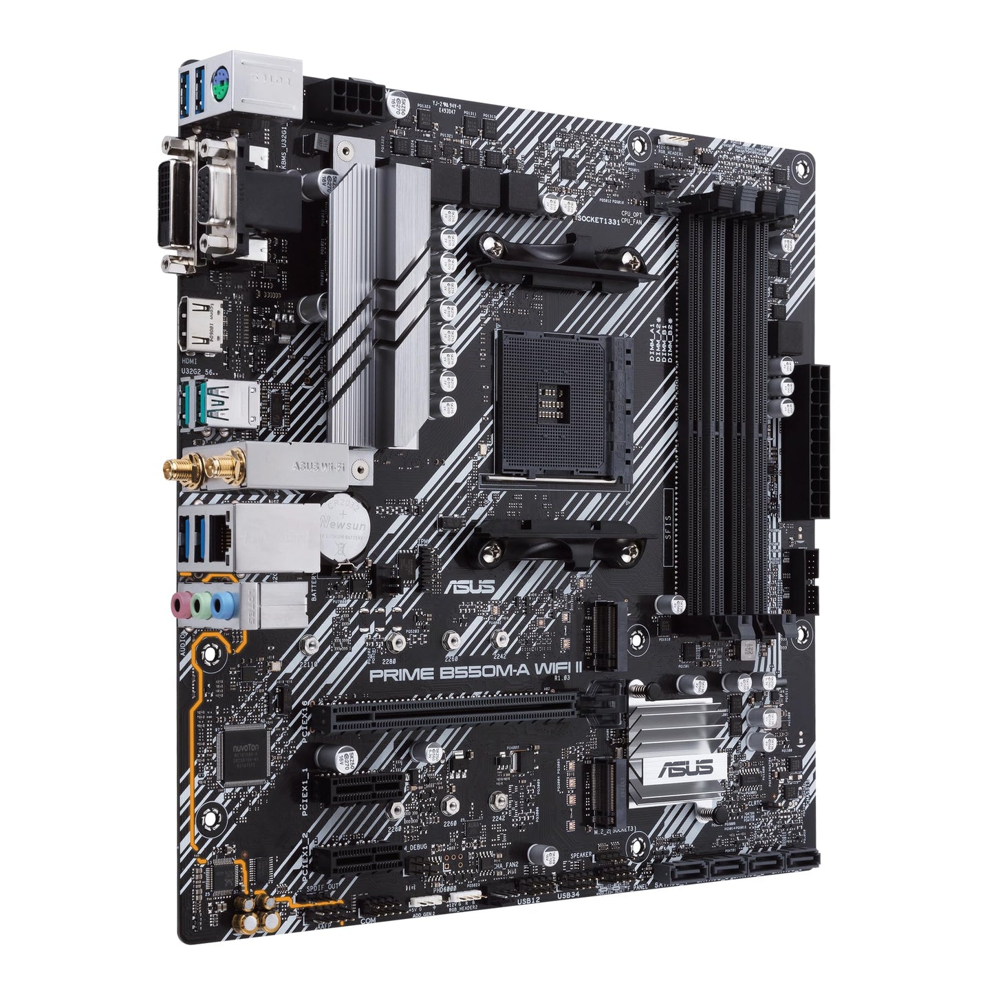 ASUS PRIME B550M-A WIFI II, AMD B550, AM4, Micro ATX, 4 DDR4, VGA, DVI, HDMI, Wi-Fi, PCIe4, 2x M.2 microATX A WiFi II