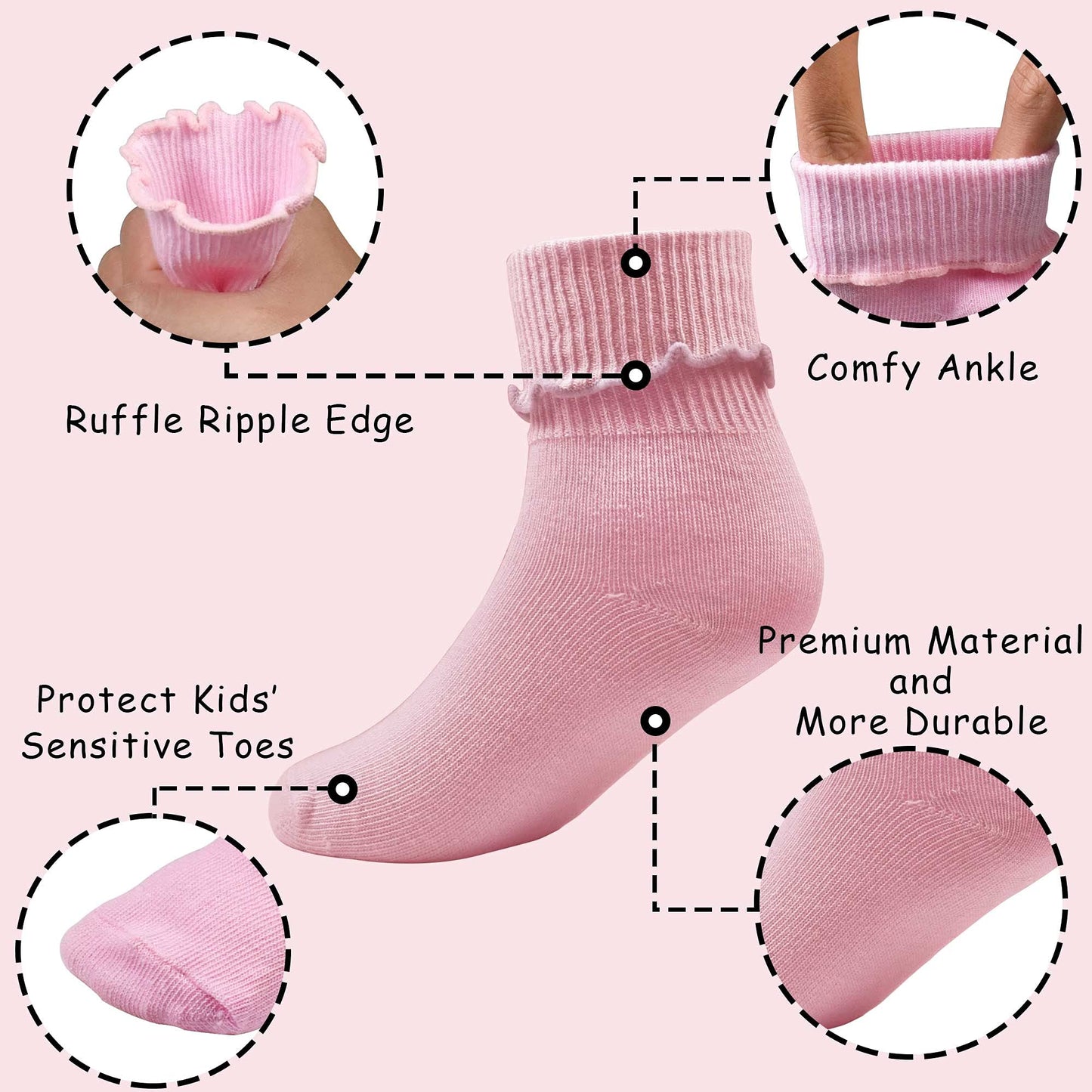 TRAMLE Baby Girls Socks 12 Pack Ruffle Ripple Edge Turn Cuff Ankle Socks Toddlers Infants (0-6 Age) 1-3 Years colourful