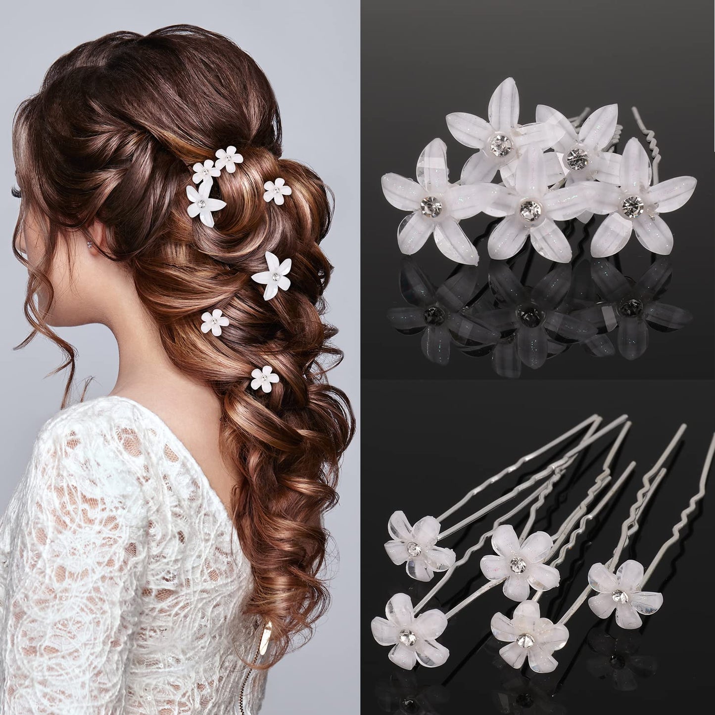 AUXSOUL 30Pcs Bridal Hair Pins, Crystal Pearl Hair Pins U Shaped Diamond Hair Pins, Wedding Rhinestone Hair Clip for Women Girl (6 styles)